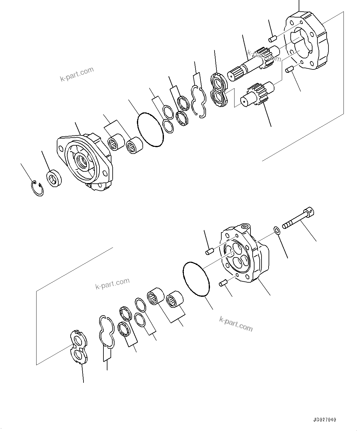 Komatsu parts book diagram for WD600-6R S/N 61001-UP: TORQUE CONVERTER AND TRANSMISSION, GEAR PUMP (7/7) (EMERGENCY STEERING PUMP)(#60001-)