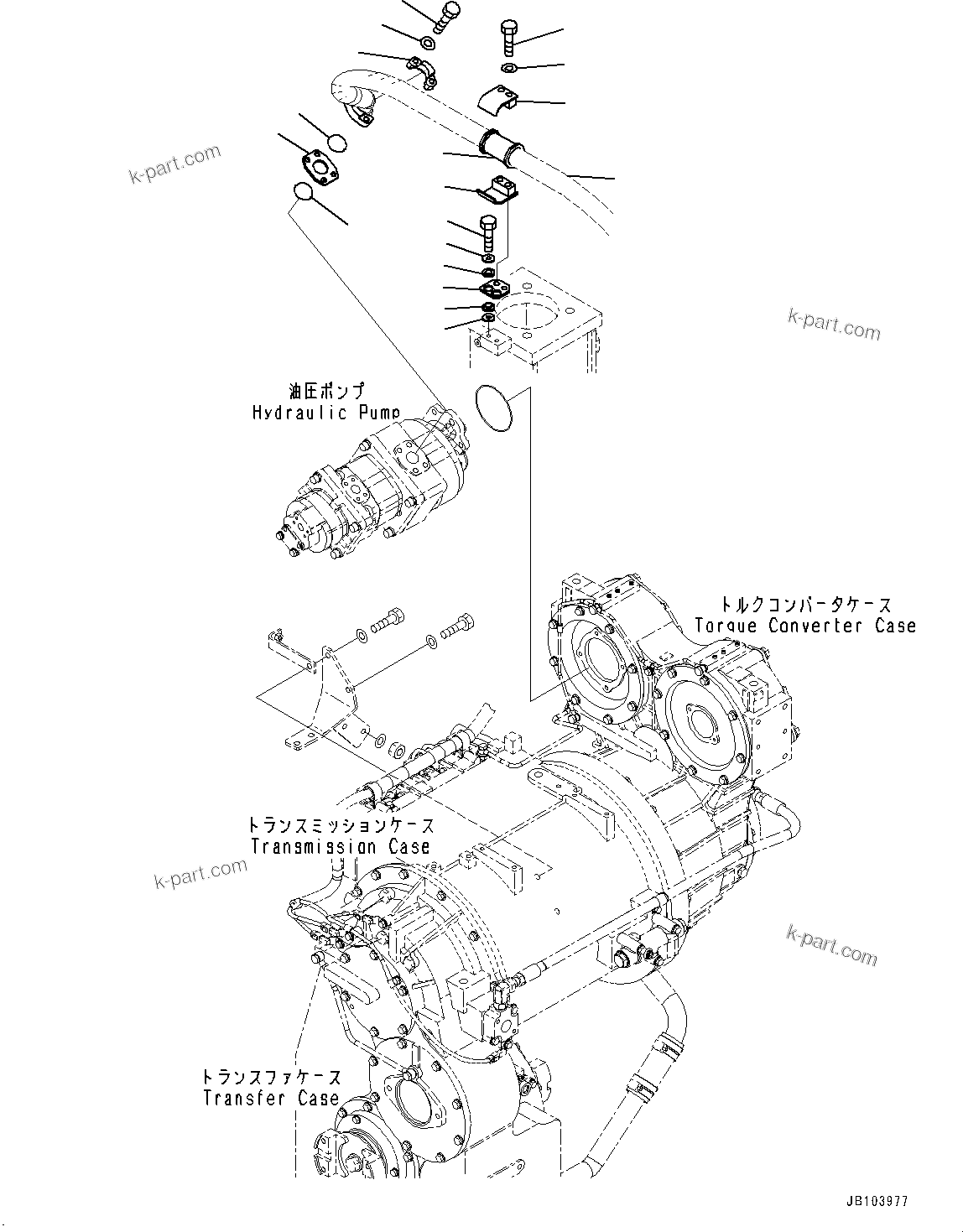 Komatsu parts book diagram for WD600-6R S/N 61001-UP: TORQUE CONVERTER AND TRANSMISSION, TORQUE CONVERTER AND TRANSMISSION PUMP PIPING(#60001-)