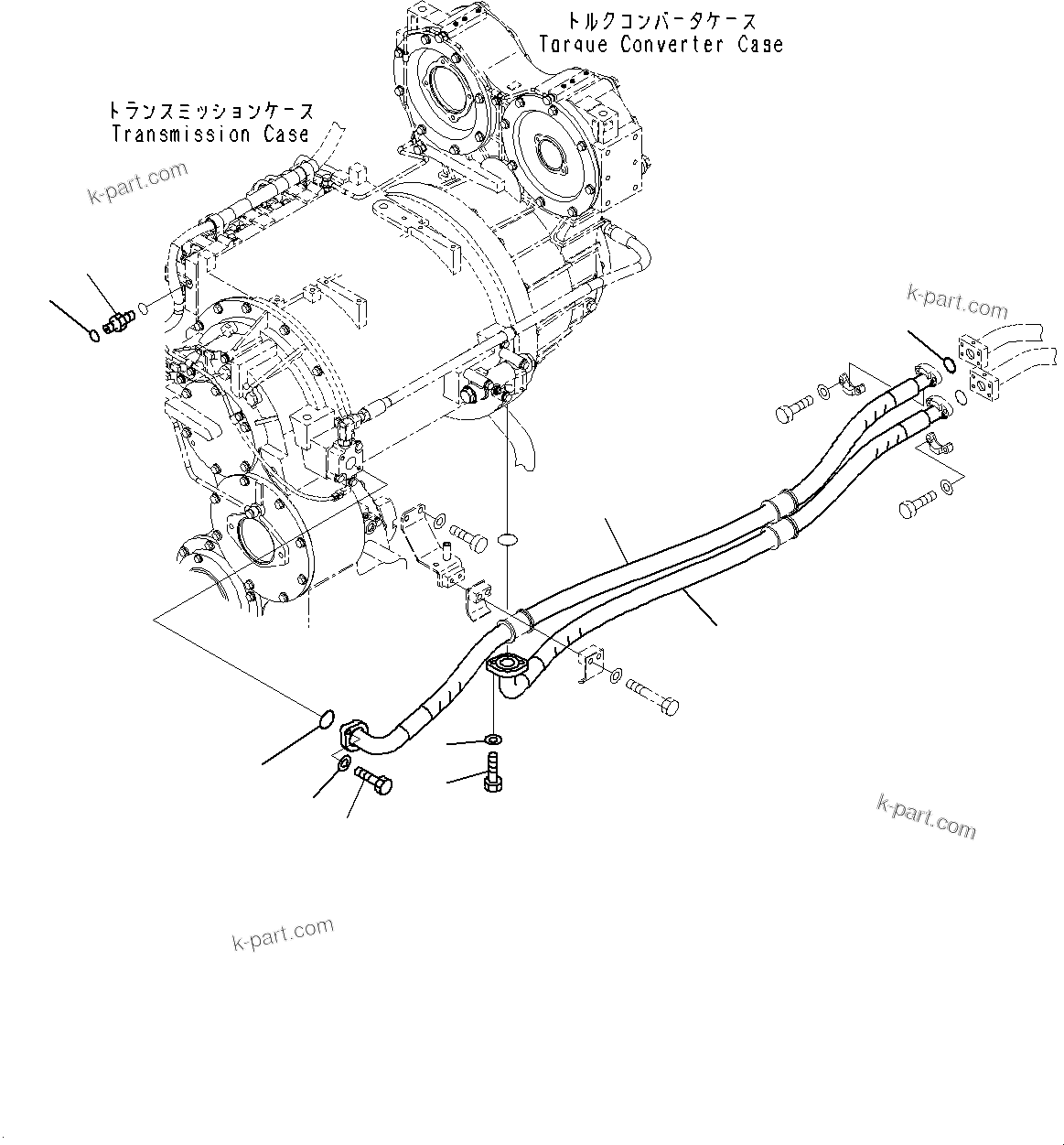 Komatsu parts book diagram for WD600-6R S/N 61001-UP: TORQUE CONVERTER AND TRANSMISSION, COOLING PIPING (4/4)(#60001-)