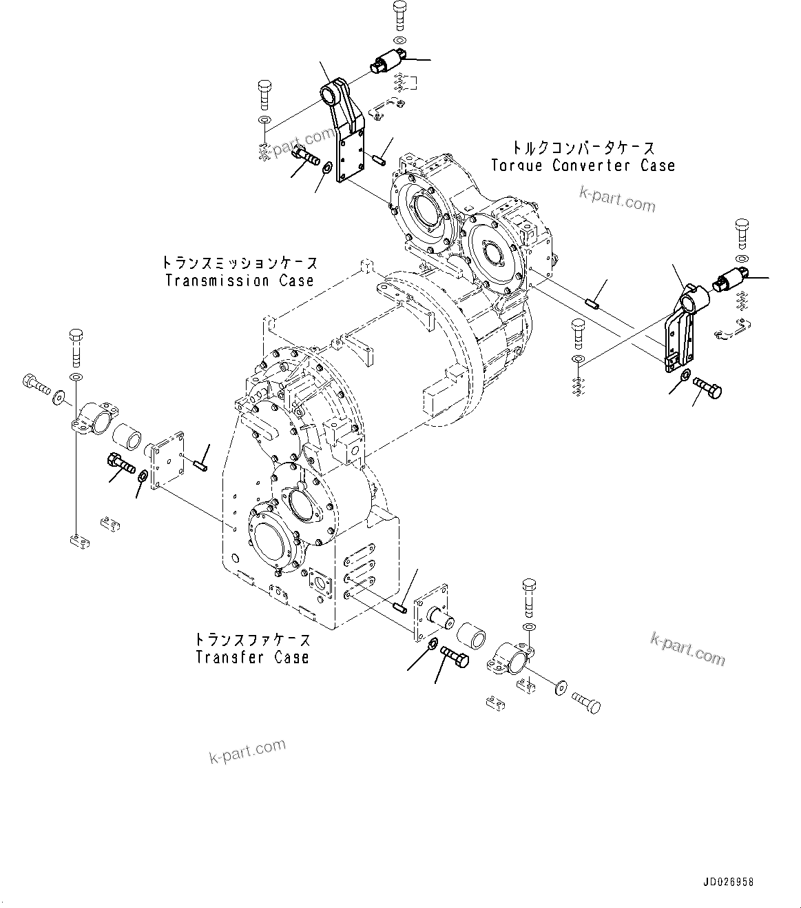 Komatsu parts book diagram for WD600-6R S/N 61001-UP: TORQUE CONVERTER AND TRANSMISSION, MOUNTING (1/6) (WITH BRAKE OIL COOLING SYSTEM)(#60001-)