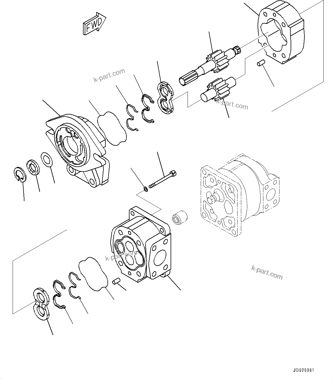 Komatsu parts book diagram for WD600-6R S/N 61001-UP: TORQUE CONVERTER AND TRANSMISSION, GEAR PUMP (5/7) (WITH BRAKE OIL COOLING SYSTEM) (BRAKE COOLING PUMP)(#60001-)