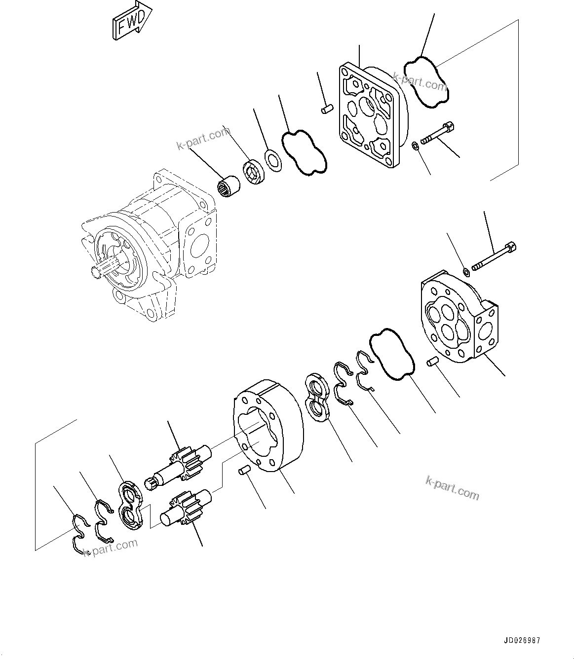 Komatsu parts book diagram for WD600-6R S/N 61001-UP: TORQUE CONVERTER AND TRANSMISSION, GEAR PUMP (6/7) (WITH BRAKE OIL COOLING SYSTEM) (BRAKE COOLING PUMP)(#60001-)