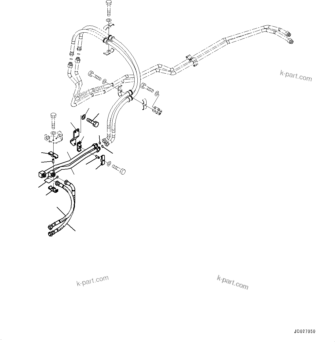 Komatsu parts book diagram for WD600-6R S/N 61001-UP: TORQUE CONVERTER AND TRANSMISSION, COOLING PIPING (3/4) (WITH BRAKE OIL COOLING SYSTEM)(#60001-)