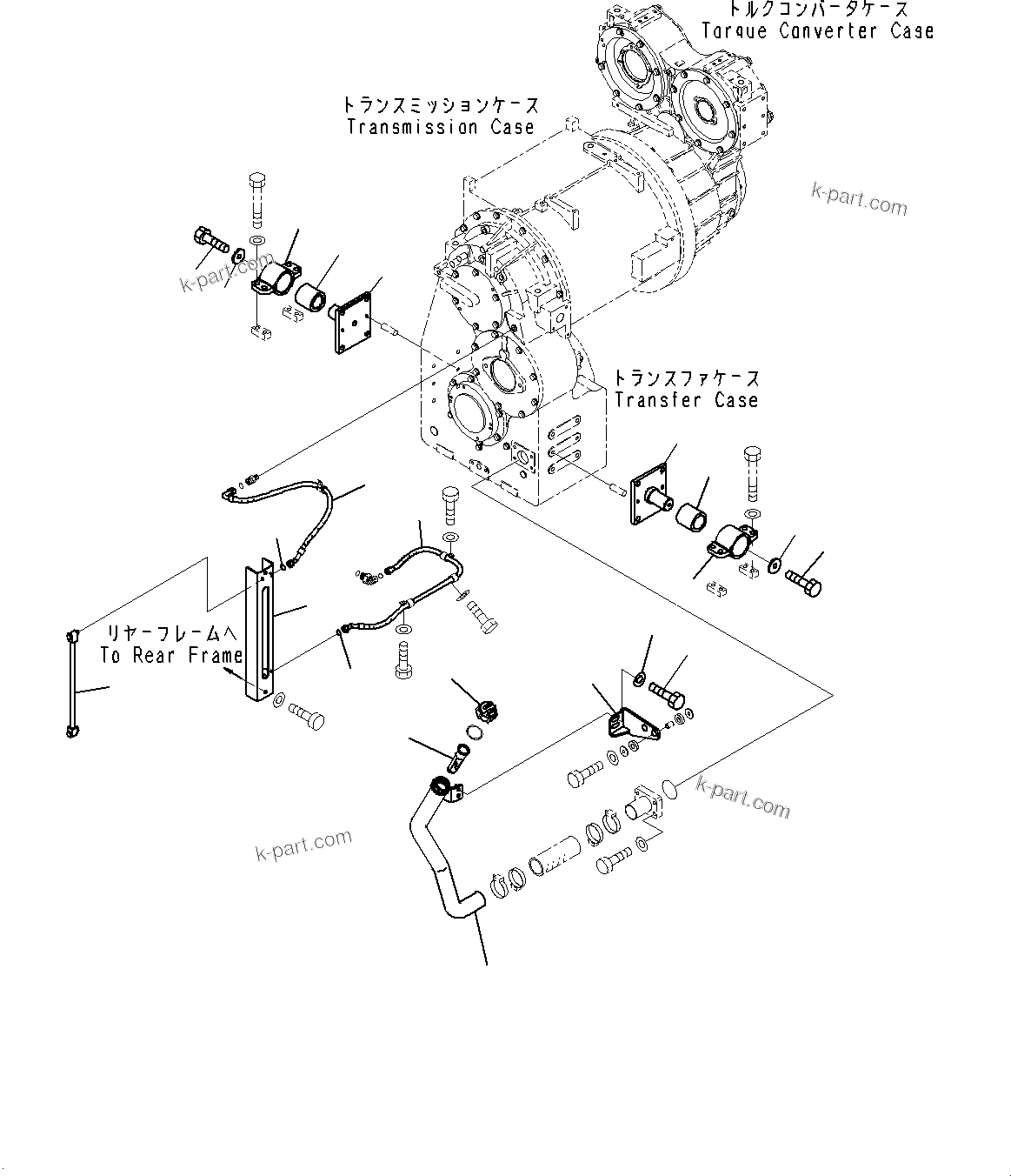 Komatsu parts book diagram for WD600-6R S/N 61001-UP: TORQUE CONVERTER AND TRANSMISSION, MOUNTING (6/6) (WITH BRAKE OIL COOLING SYSTEM)(#60001-)