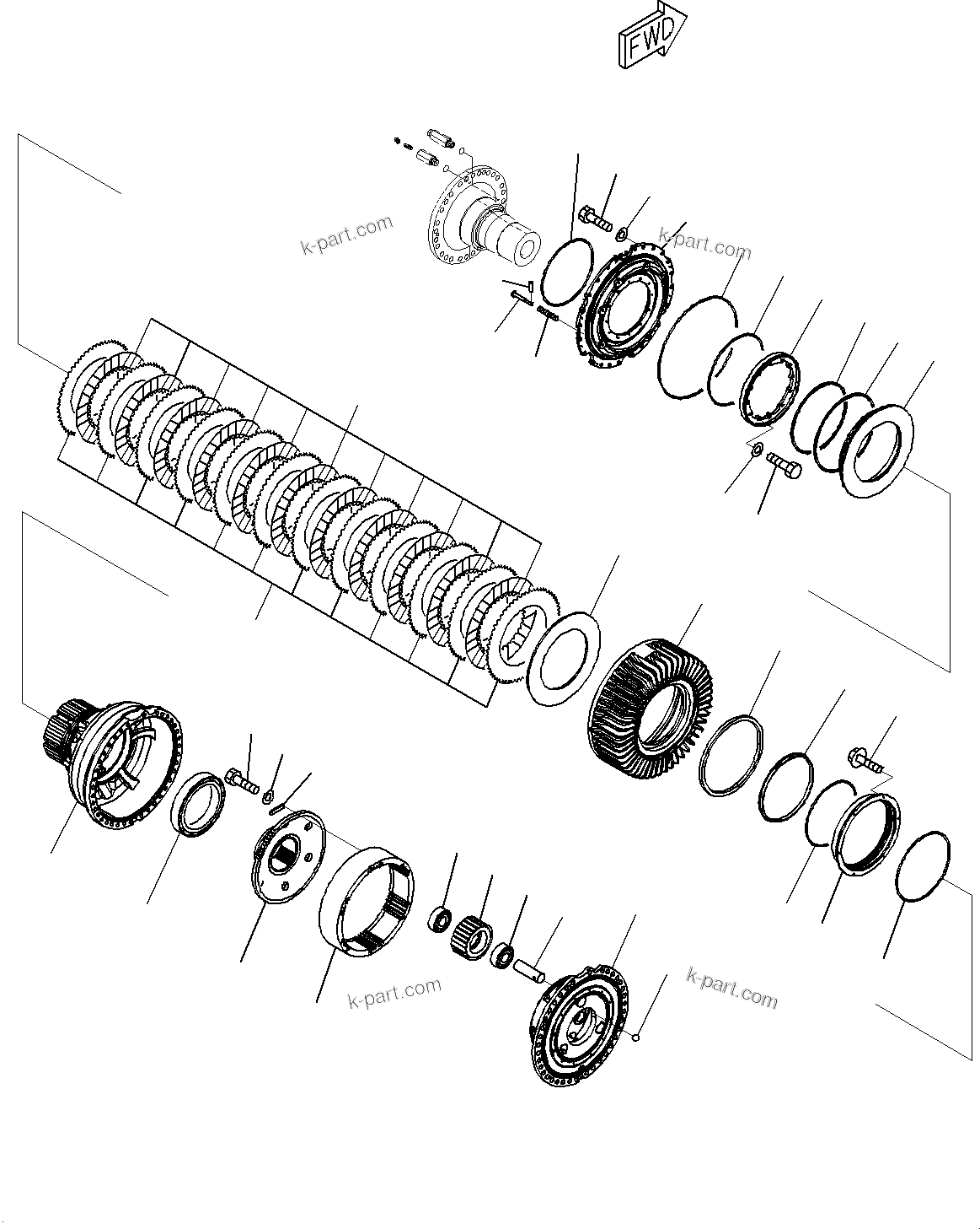 Komatsu parts book diagram for WD600-6R S/N 61001-UP: FRONT AXLE, FINAL DRIVE L.H. (1/2)(#60001-)