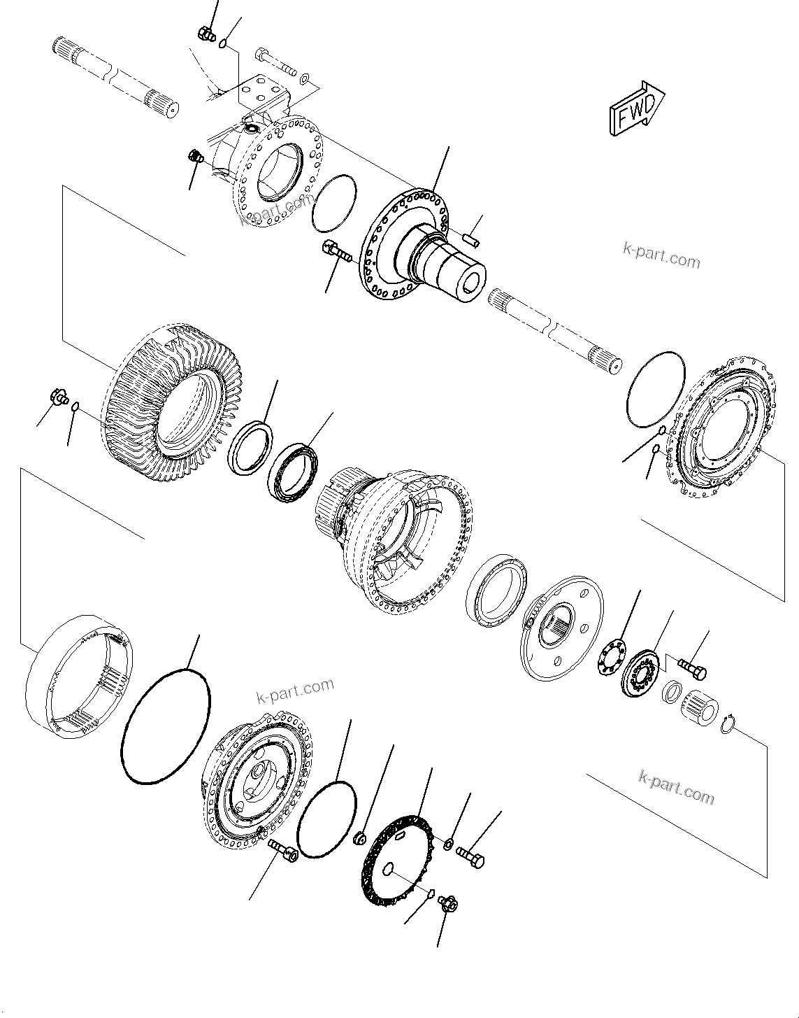 Komatsu parts book diagram for WD600-6R S/N 61001-UP: FRONT AXLE, FINAL DRIVE L.H. (2/2)(#60001-)