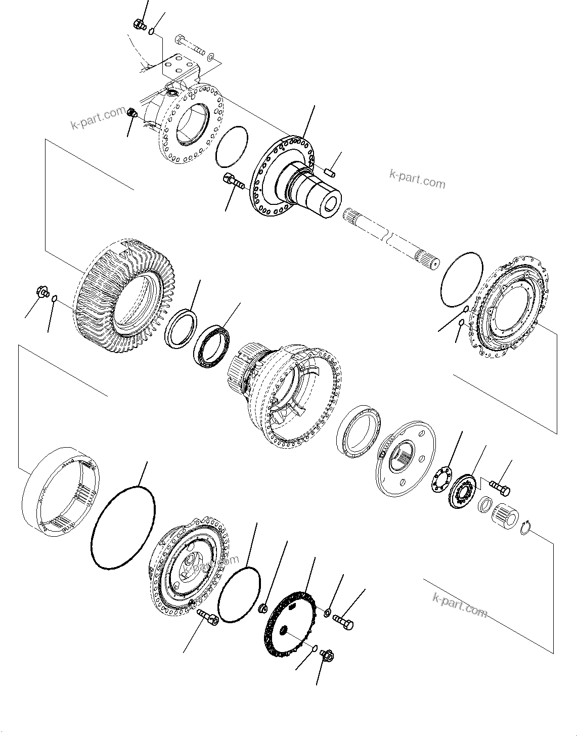 Komatsu parts book diagram for WD600-6R S/N 61001-UP: FRONT AXLE, FINAL DRIVE R.H. (2/2)(#60001-)