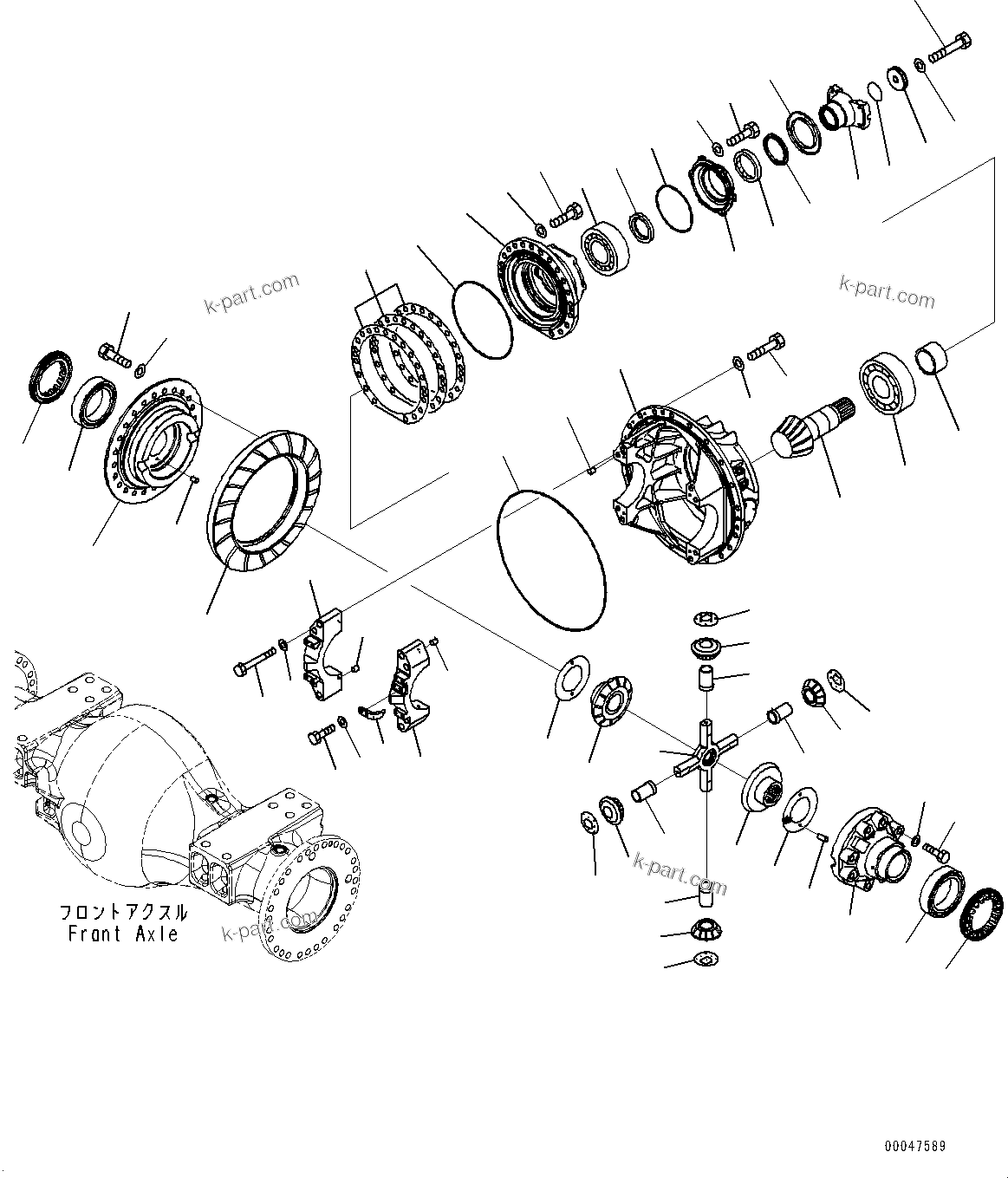 Komatsu parts book diagram for WD600-6R S/N 61001-UP: FRONT AXLE, DIFFERENTIAL(#60022-)