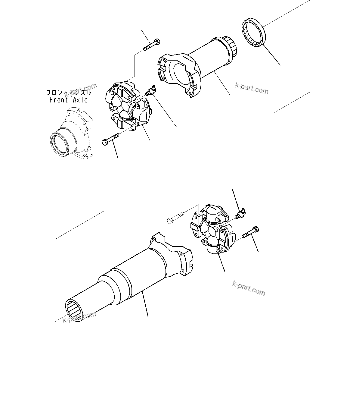 Komatsu parts book diagram for WD600-6R S/N 61001-UP: FRONT AXLE, DRIVE SHAFT(#60001-)