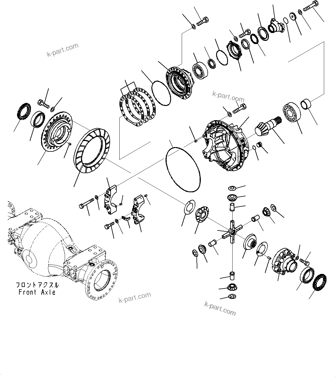 Komatsu parts book diagram for WD600-6R S/N 61001-UP: FRONT AXLE, DIFFERENTIAL (WITH BRAKE OIL COOLING SYSTEM)(#60001-60006)