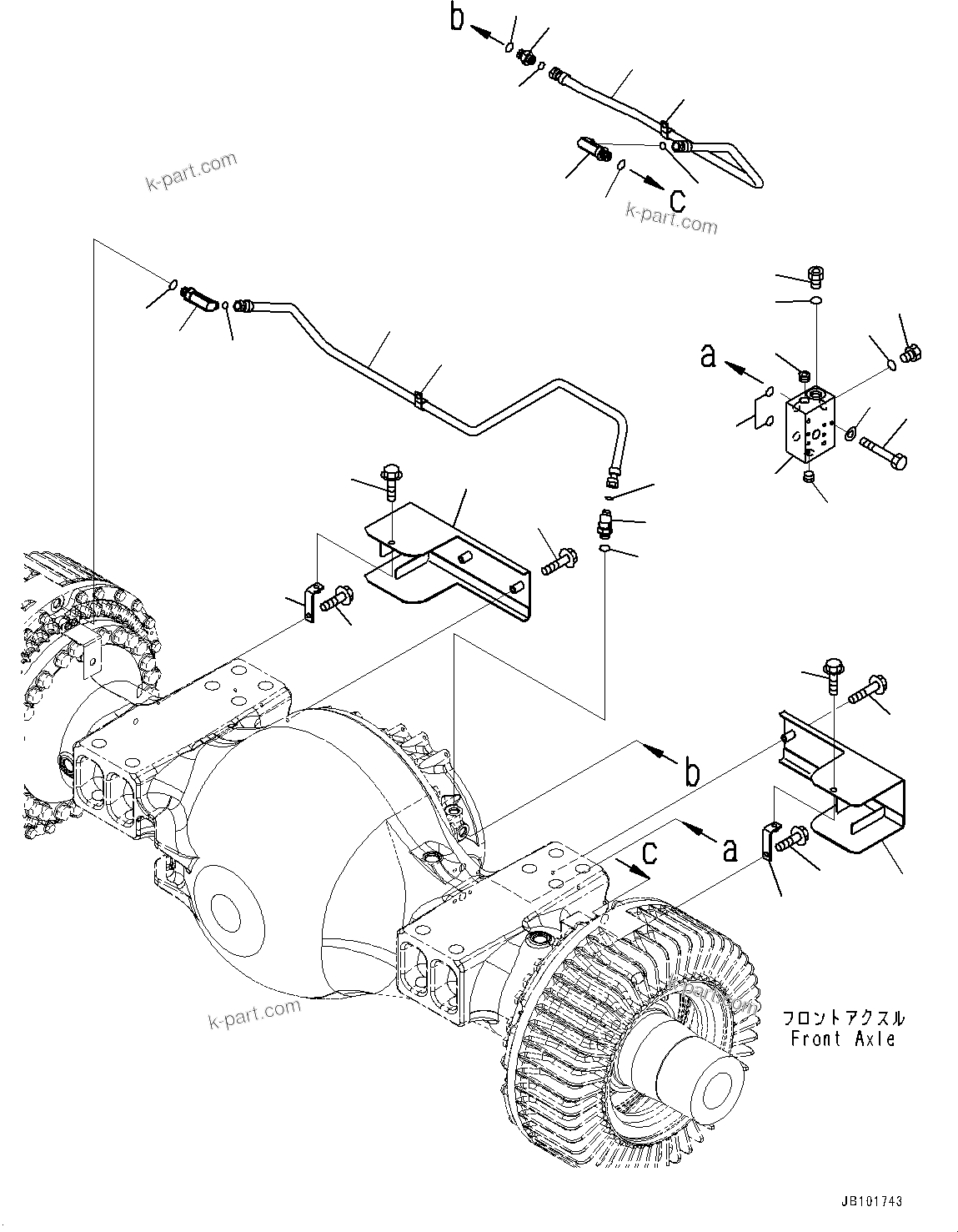 Komatsu parts book diagram for WD600-6R S/N 61001-UP: FRONT AXLE, BRAKE PIPING (2/4) (WITH BRAKE OIL COOLING SYSTEM)(#60007-)