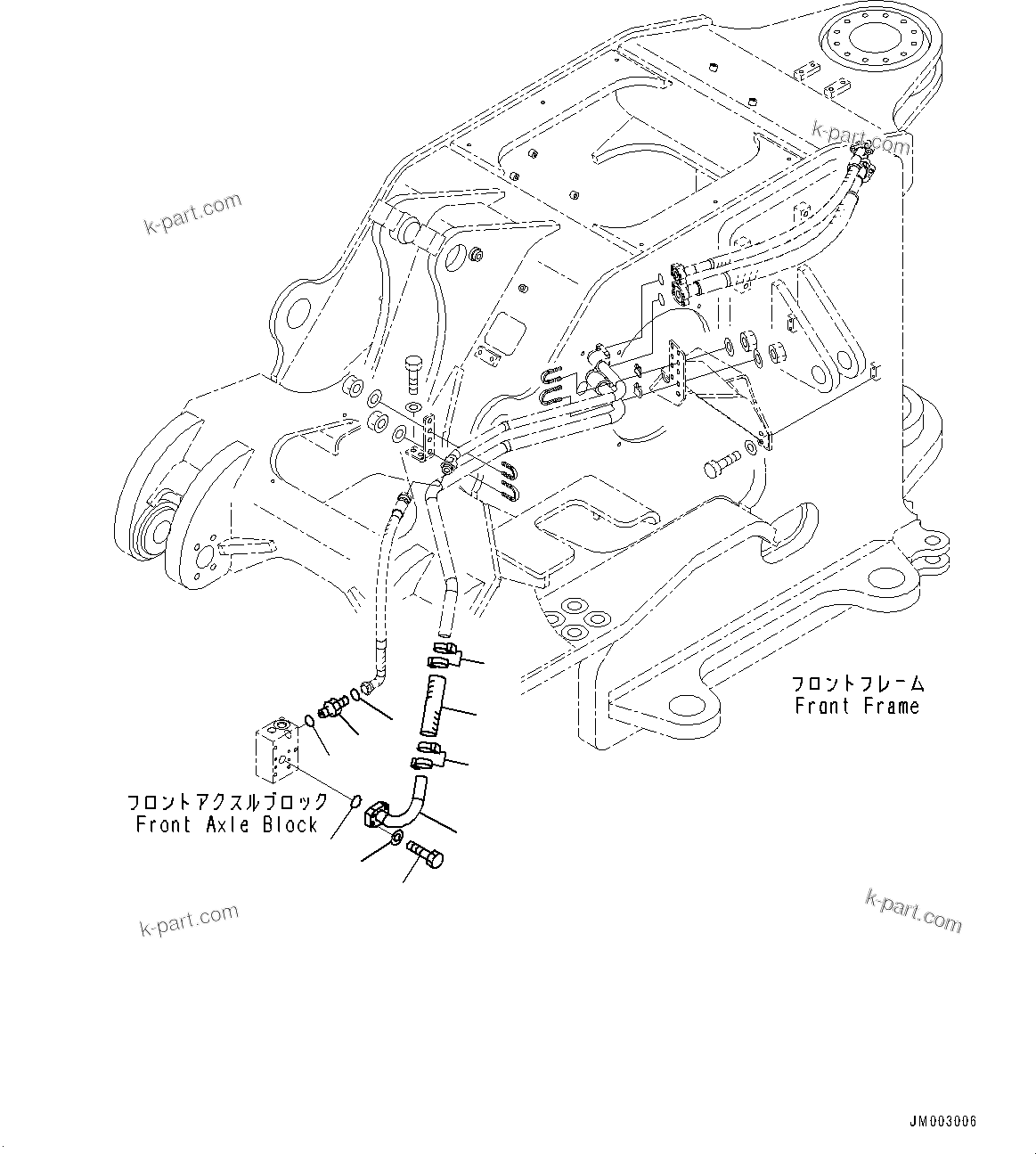 Komatsu parts book diagram for WD600-6R S/N 61001-UP: FRONT AXLE, BRAKE PIPING (4/4) (WITH BRAKE OIL COOLING SYSTEM)(#60001-)