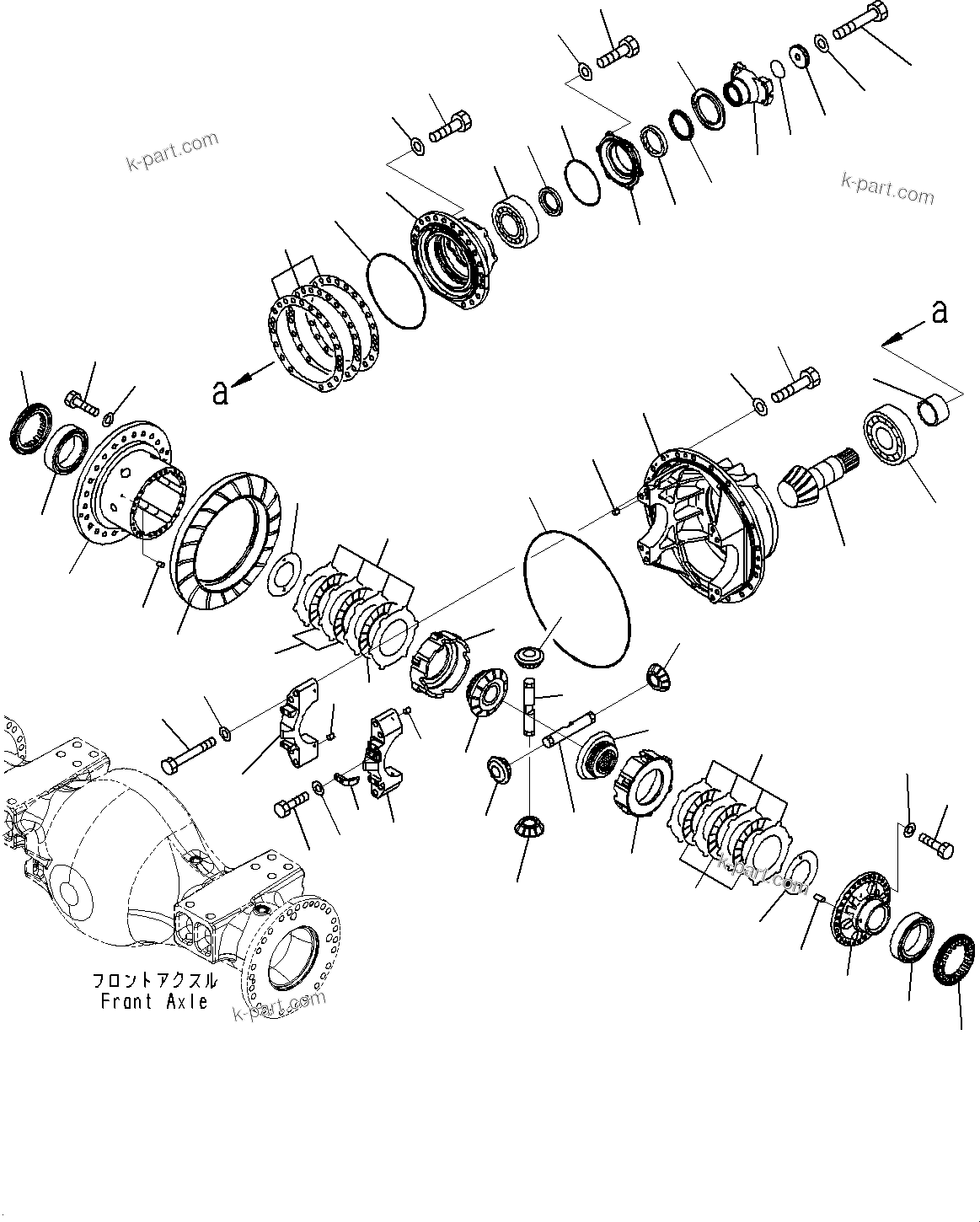 Komatsu parts book diagram for WD600-6R S/N 61001-UP: FRONT AXLE, DIFFERENTIAL (WITH LIMITED SLIP DIFFERENTIAL)(#60022-)