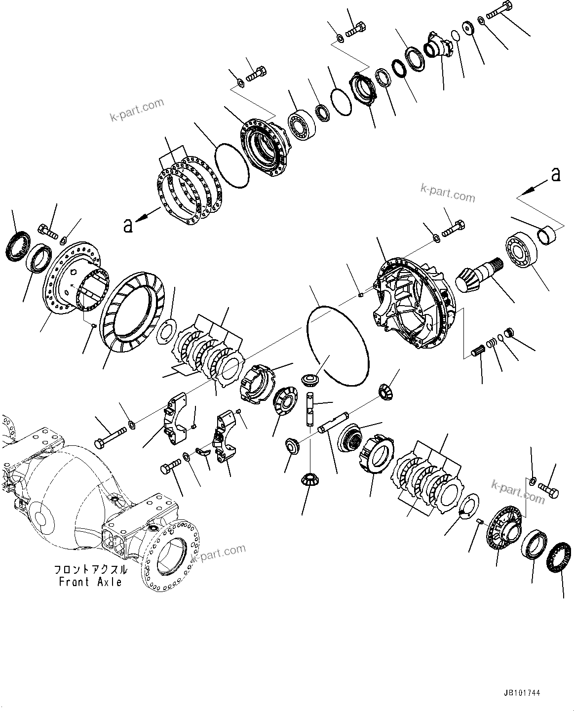 Komatsu parts book diagram for WD600-6R S/N 61001-UP: FRONT AXLE, DIFFERENTIAL (WITH BRAKE OIL COOLING SYSTEM, LIMITED SLIP DIFFERENTIAL)(#60007-)