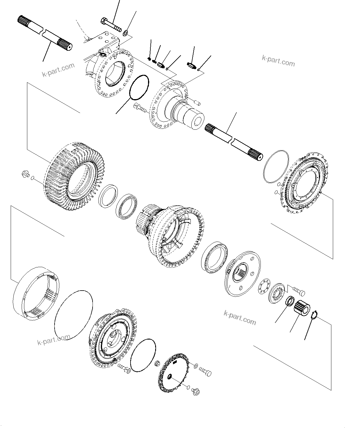 Komatsu parts book diagram for WD600-6R S/N 61001-UP: REAR AXLE, SHAFT(#60001-)