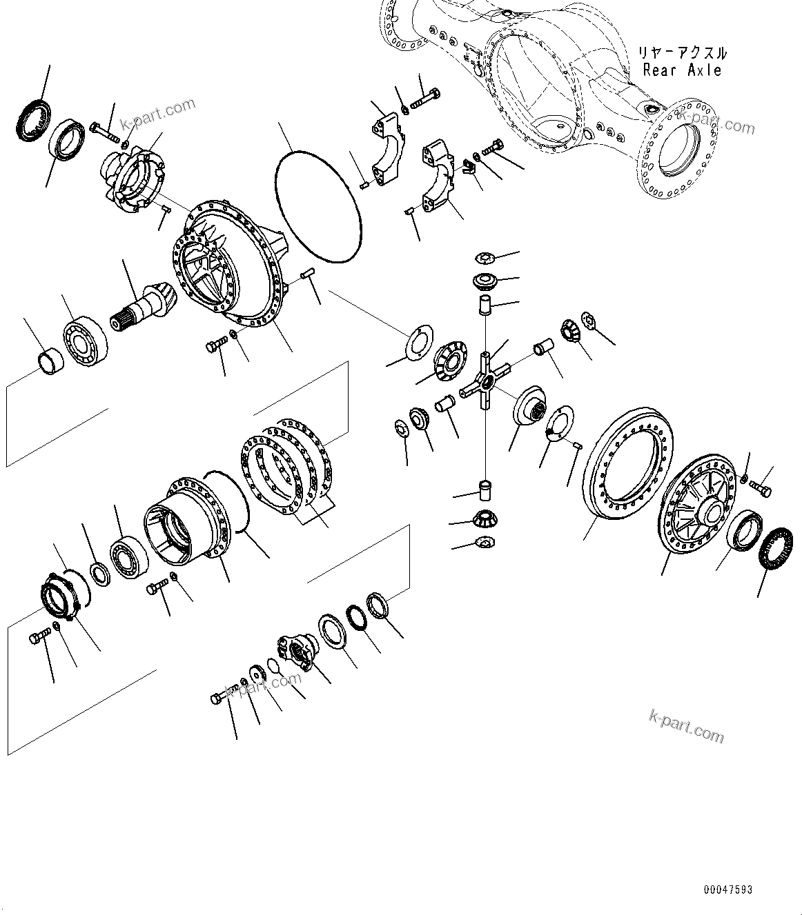 Komatsu parts book diagram for WD600-6R S/N 61001-UP: REAR AXLE, DIFFERENTIAL(#60022-)