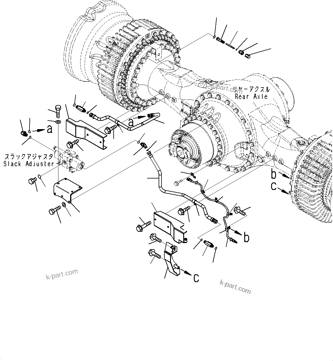 Komatsu parts book diagram for WD600-6R S/N 61001-UP: REAR AXLE, BRAKE PIPING (1/2) (WITH BRAKE OIL COOLING SYSTEM)(#60001-)