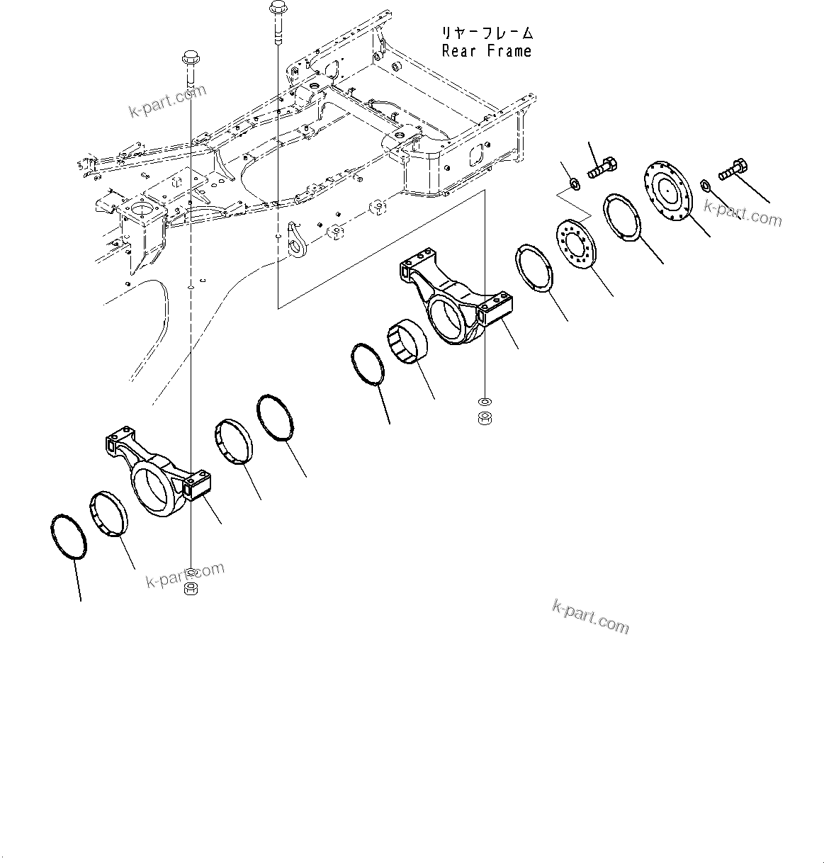 Komatsu parts book diagram for WD600-6R S/N 61001-UP: REAR AXLE, AXLE SUPPORT(#60001-)