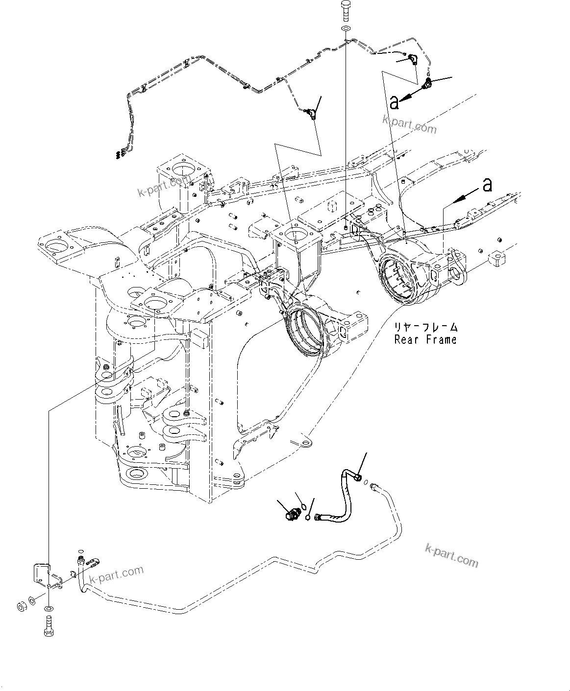 Komatsu parts book diagram for WD600-6R S/N 61001-UP: REAR AXLE, REMOTE GREASE AND BRAKE PIPING(#60001-)