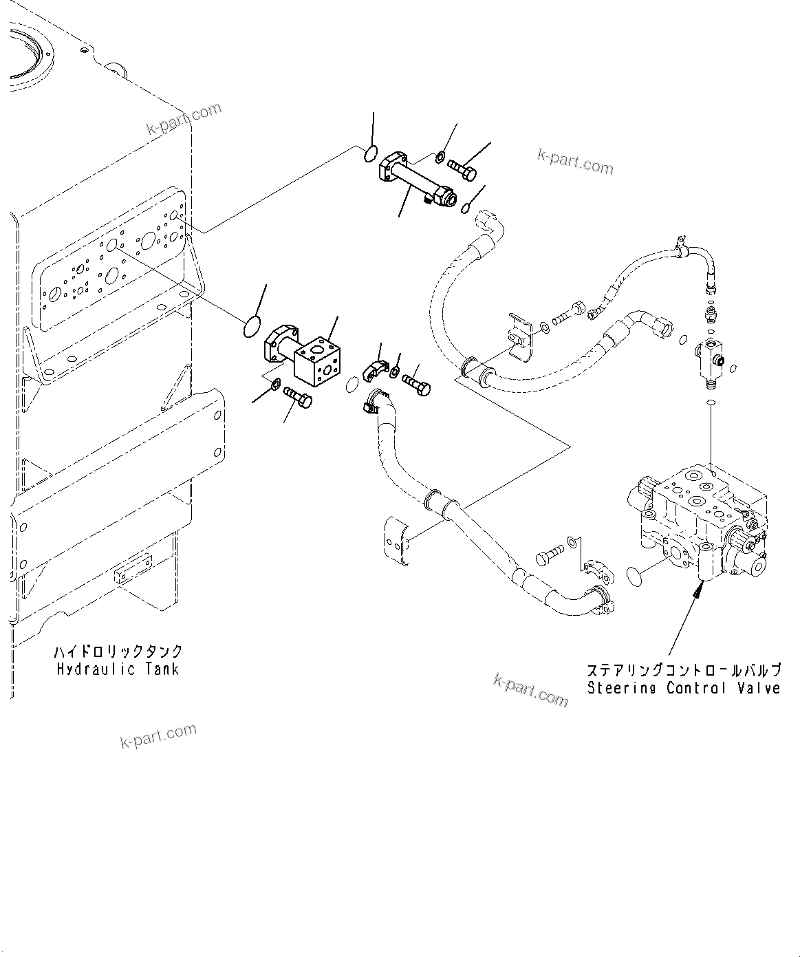 Komatsu parts book diagram for WD600-6R S/N 61001-UP: HYDRAULIC TANK, STEERING TANK TO HYDRAULIC TANK RETURN PIPING(#60001-)