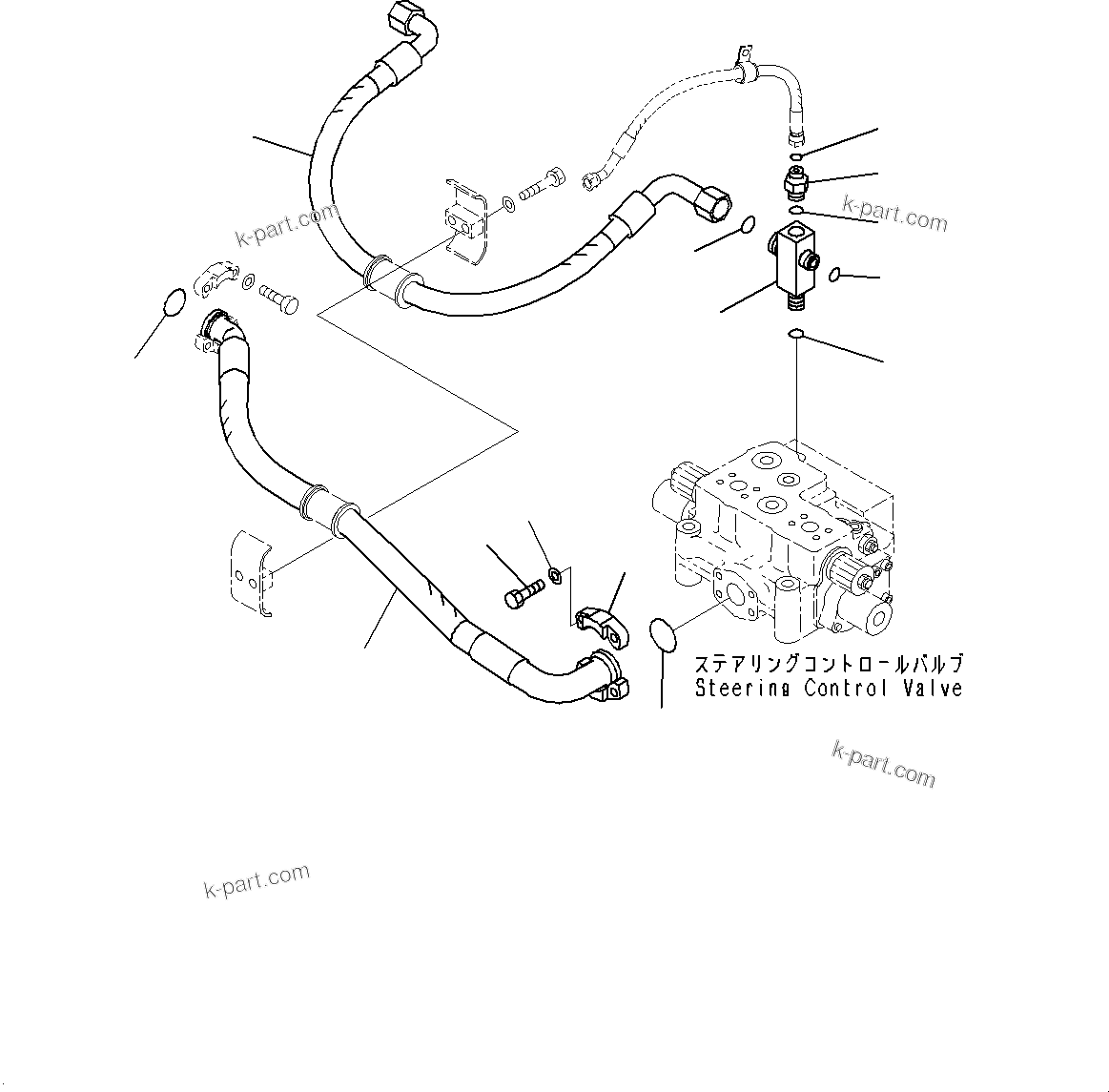 Komatsu parts book diagram for WD600-6R S/N 61001-UP: STEERING CONTROL VALVE, RETURN PIPING(#60001-)