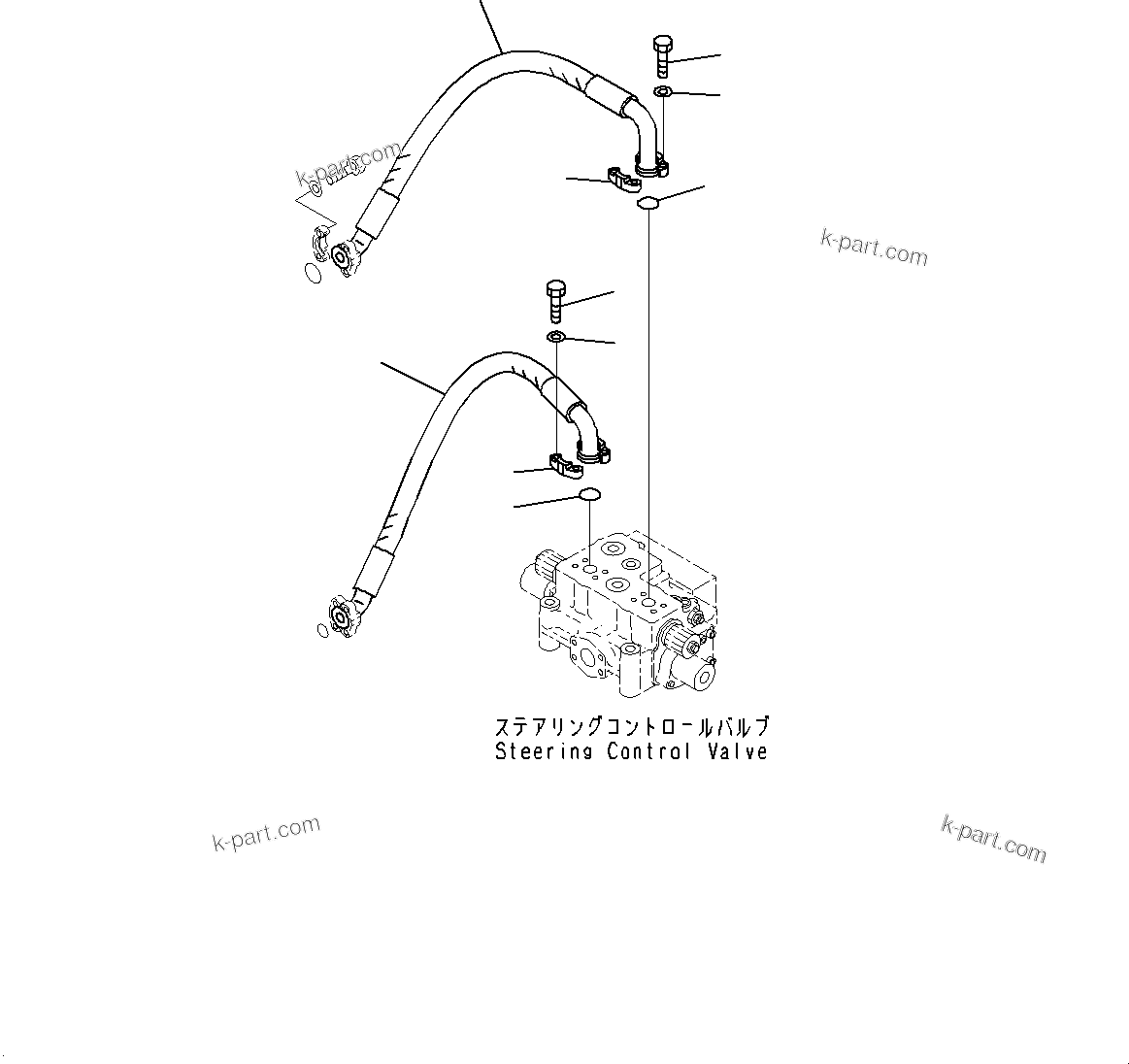 Komatsu parts book diagram for WD600-6R S/N 61001-UP: STEERING CONTROL VALVE, STEERING CYLINDER PIPING(#60001-)