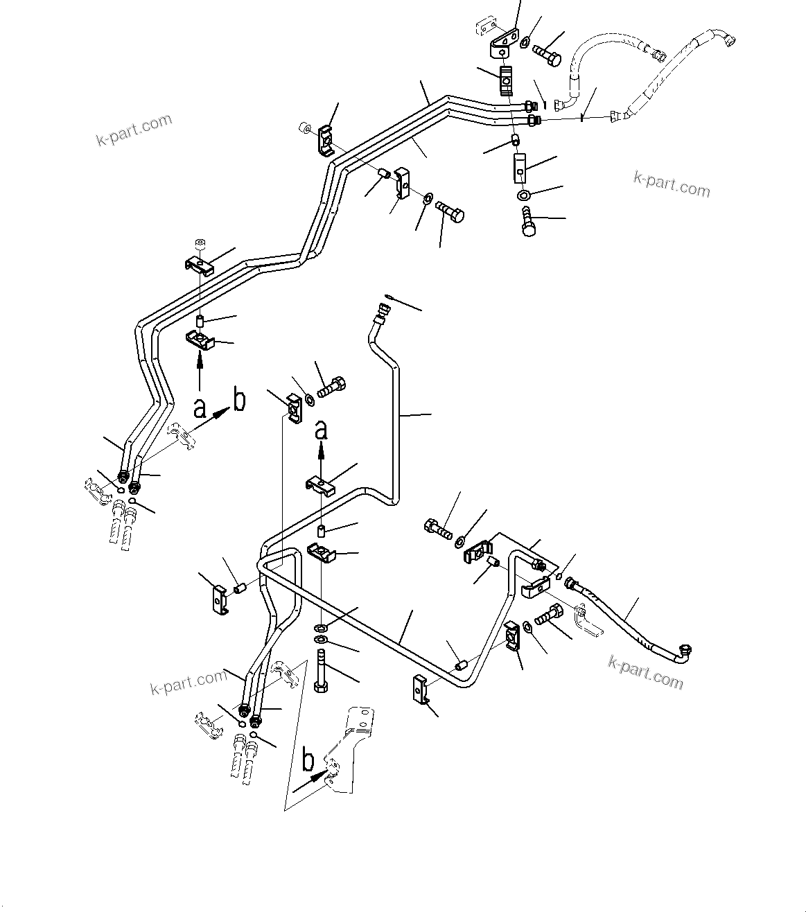 Komatsu parts book diagram for WD600-6R S/N 61001-UP: HYDRAULIC PIPING, PILOT PIPING (1/2)(#60001-)