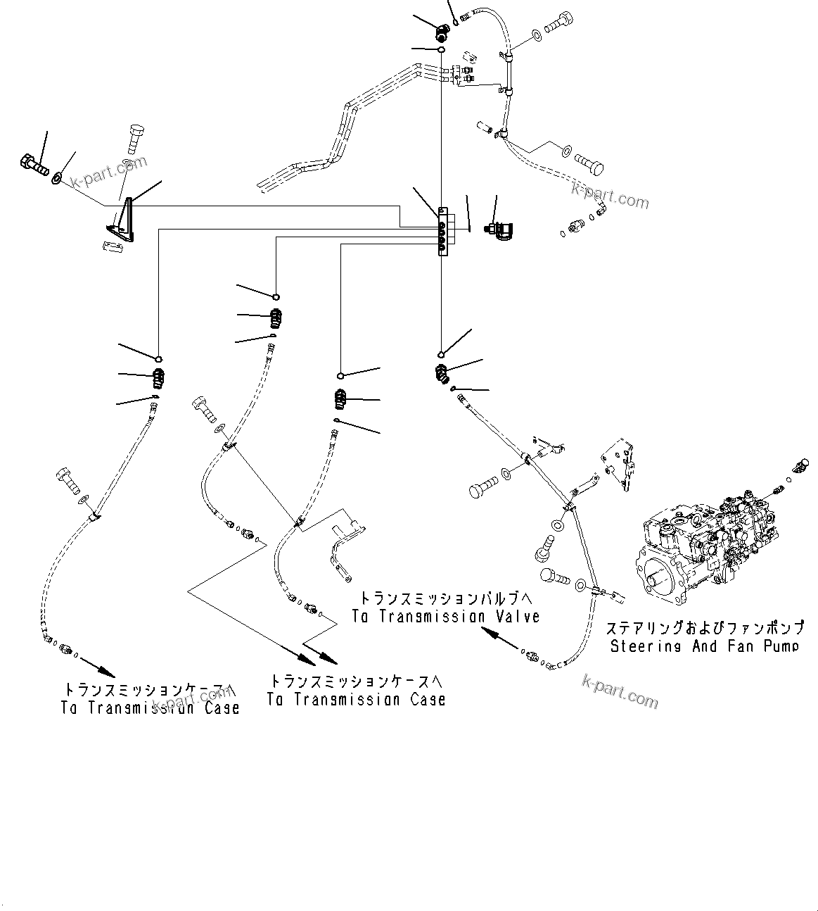 Komatsu parts book diagram for WD600-6R S/N 61001-UP: HYDRAULIC PIPING, PM CLINIC PIPING (1/2)(#60001-)