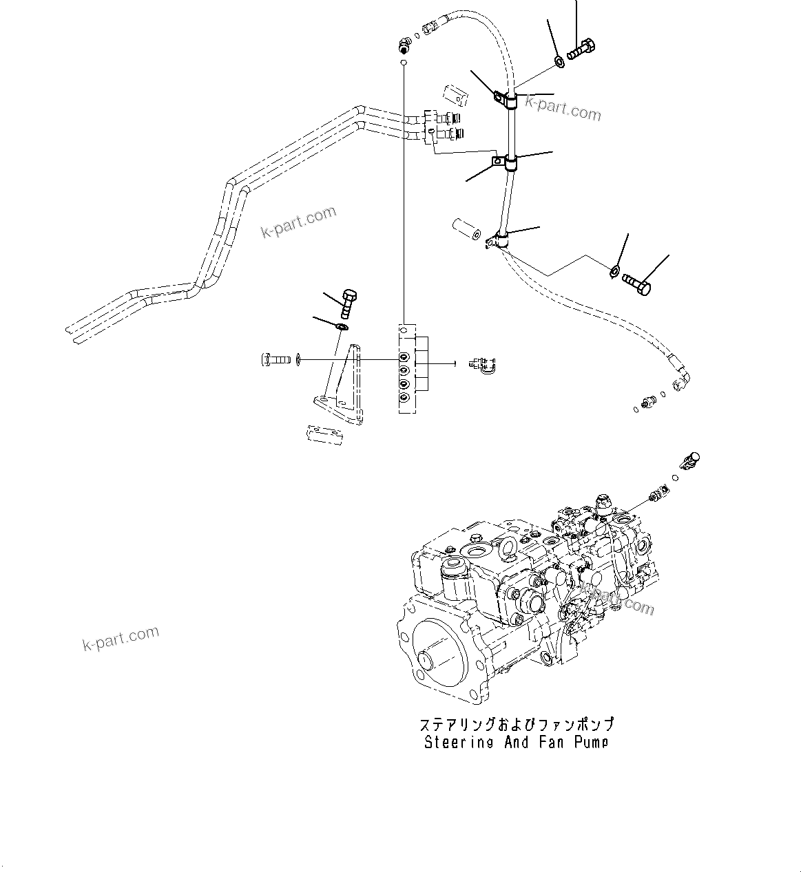 Komatsu parts book diagram for WD600-6R S/N 61001-UP: HYDRAULIC PIPING, PM CLINIC PIPING (2/2)(#60001-)