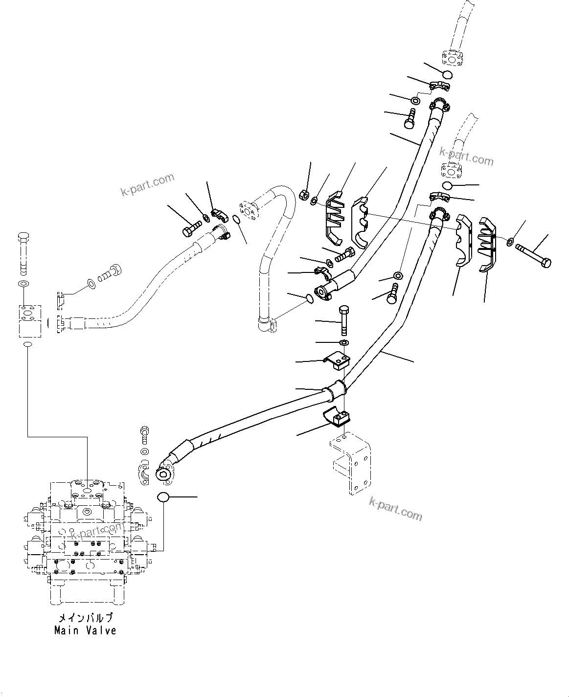 Komatsu parts book diagram for WD600-6R S/N 61001-UP: HYDRAULIC PIPING, FRONT PIPING (2/2)(#60001-)