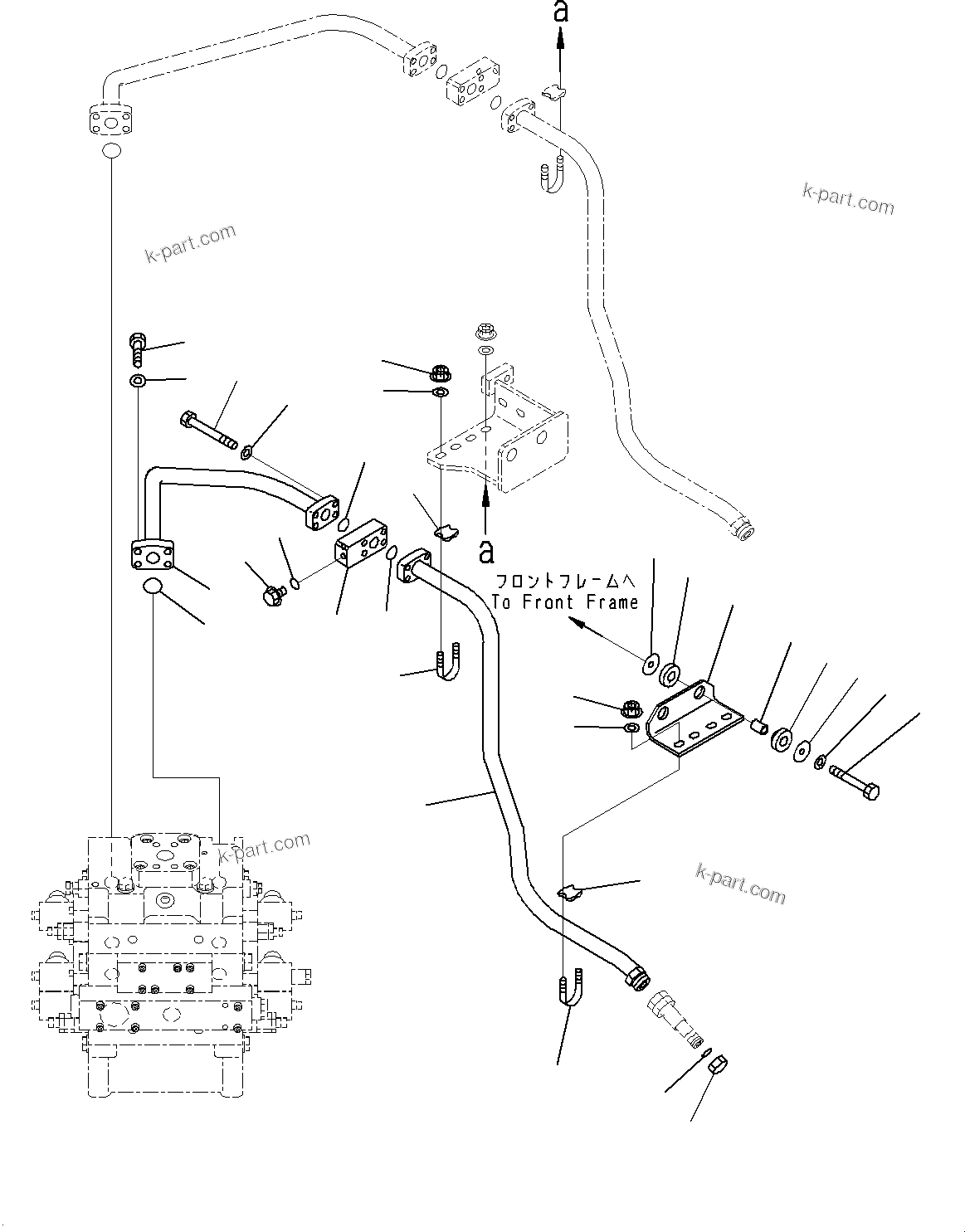 Komatsu parts book diagram for WD600-6R S/N 61001-UP: HYDRAULIC PIPING, TILT CYLINDER BOTTOM PIPING, L.H.(#60001-)