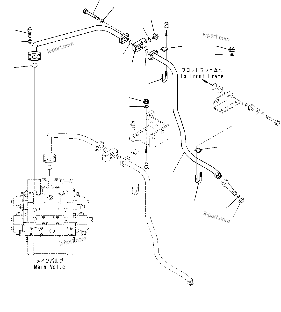 Komatsu parts book diagram for WD600-6R S/N 61001-UP: HYDRAULIC PIPING, TILT CYLINDER HEAD PIPING, L.H.(#60001-)