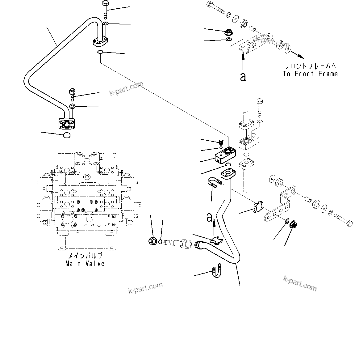 Komatsu parts book diagram for WD600-6R S/N 61001-UP: HYDRAULIC PIPING, TILT CYLINDER BOTTOM PIPING, R.H.(#60001-)