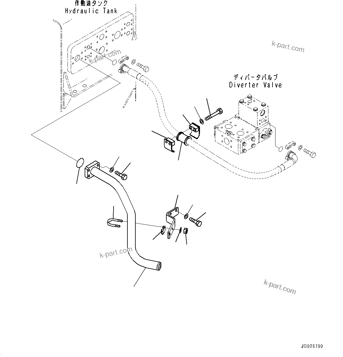 Komatsu parts book diagram for WD600-6R S/N 61001-UP: EMERGENCY STEERING PIPING, (#60001-)