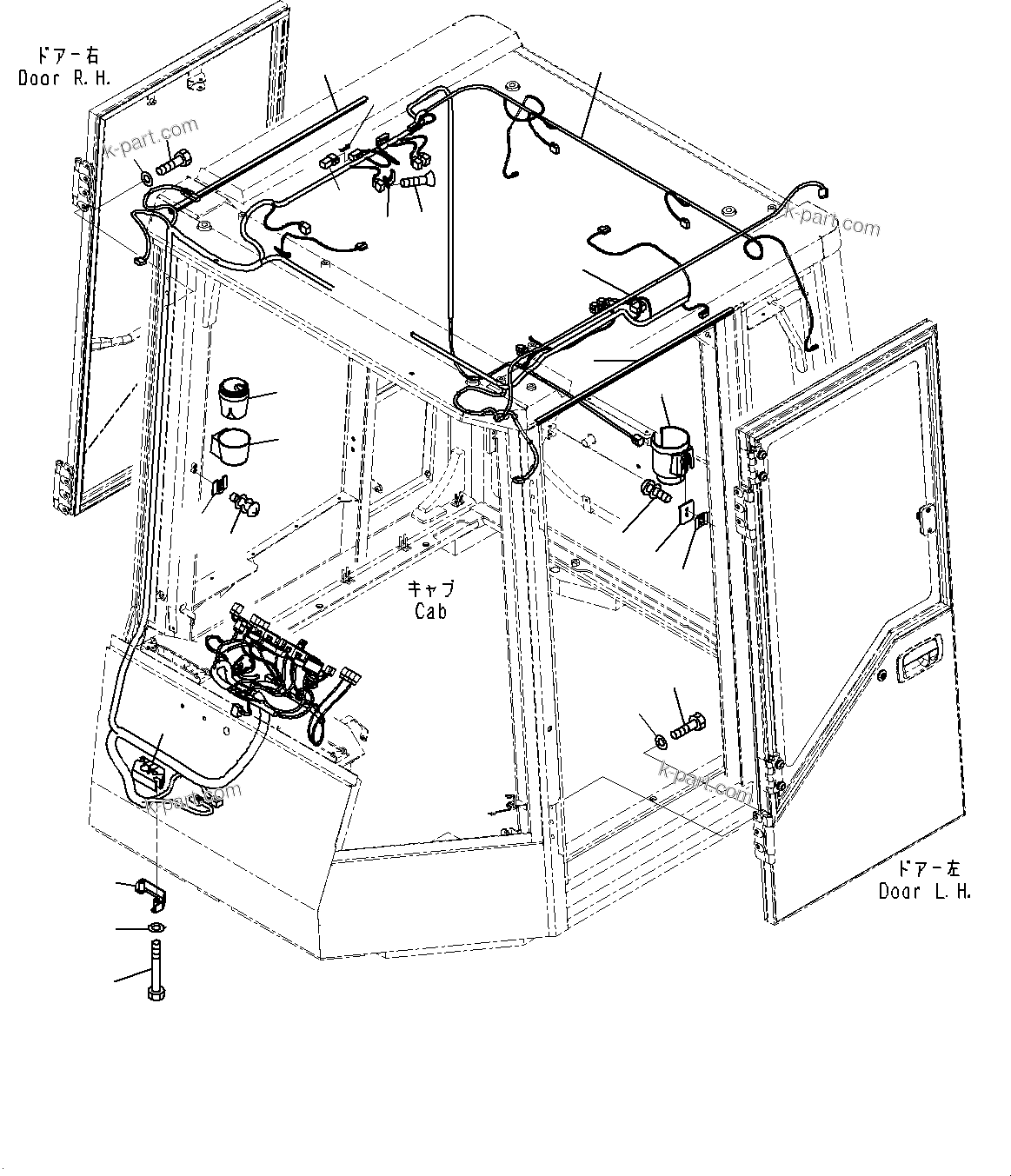Komatsu parts book diagram for WD600-6R S/N 61001-UP: CAB, WIRING HARNESS(#61001-)
