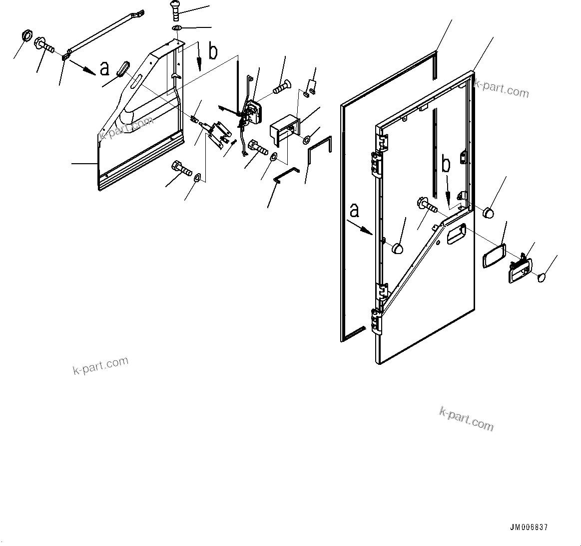 Komatsu parts book diagram for WD600-6R S/N 61001-UP: CAB, DOOR, L.H. (1/2)(#61001-)
