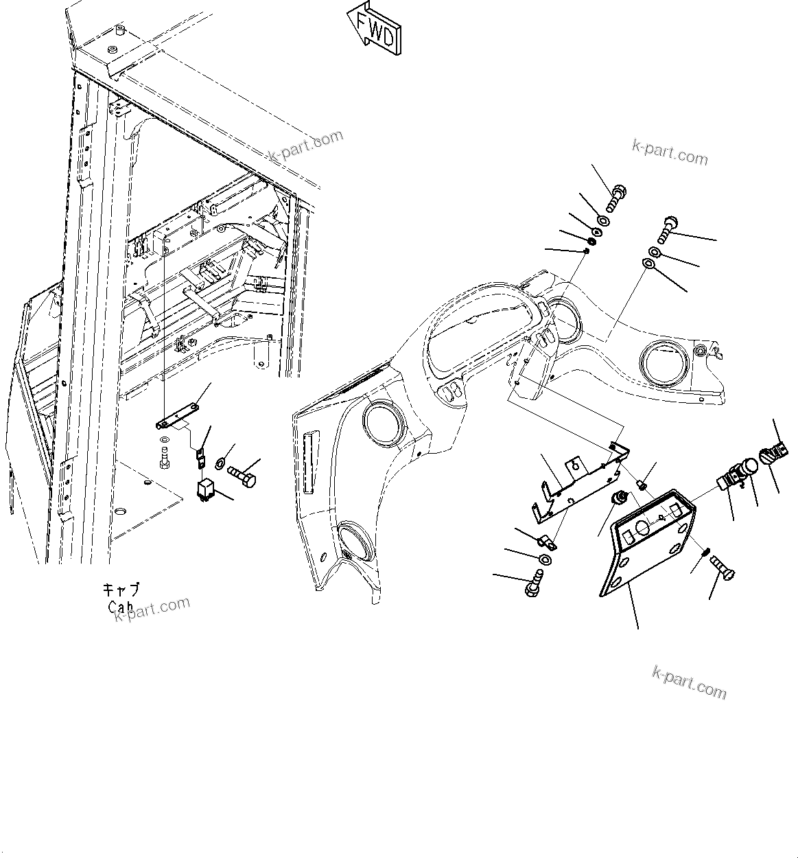 Komatsu parts book diagram for WD600-6R S/N 61001-UP: CAB, FRONT INTERIOR COVER(#61001-)