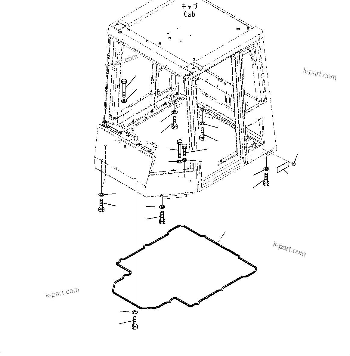 Komatsu parts book diagram for WD600-6R S/N 61001-UP: CAB, MOUNTING (1/2)(#61001-)