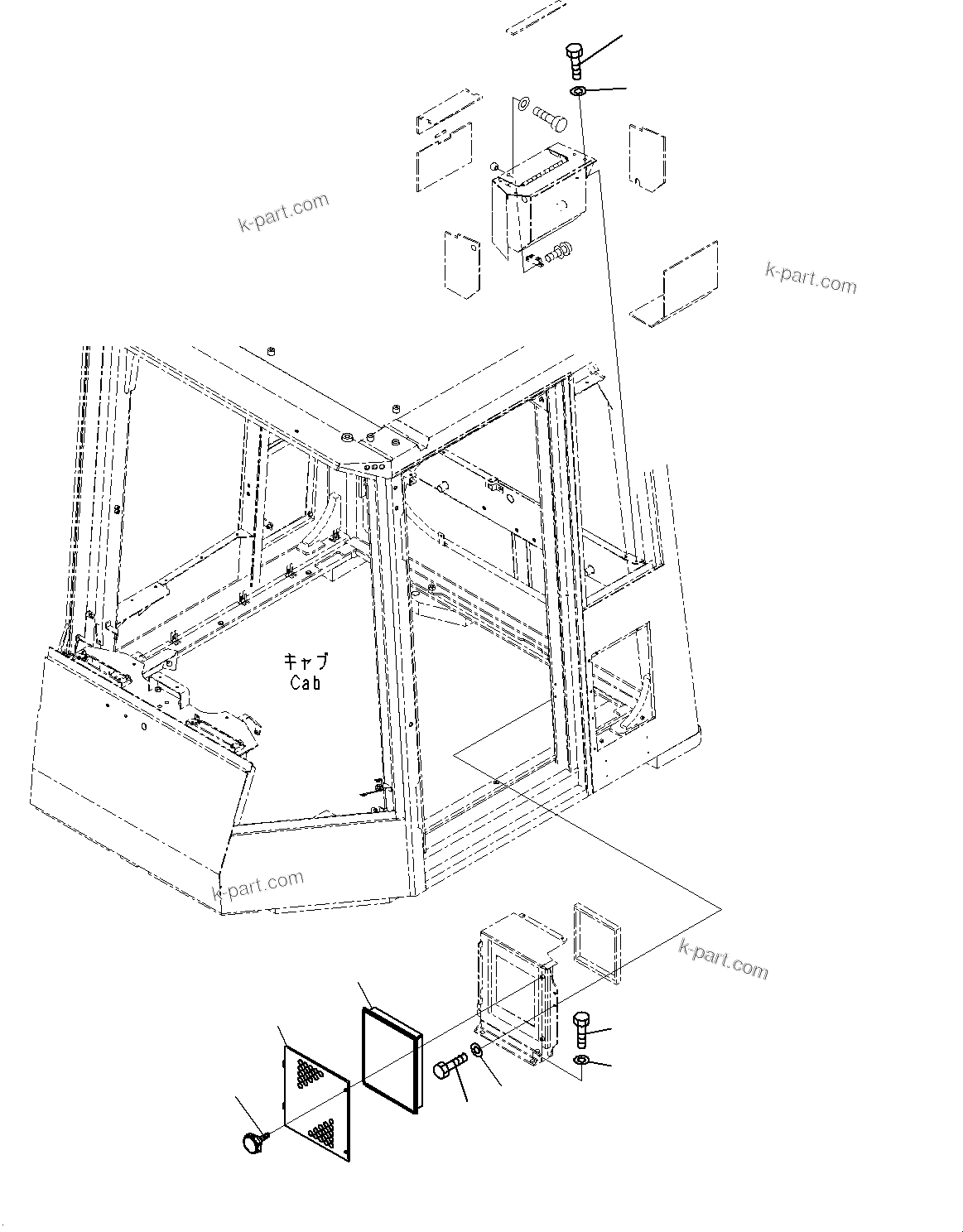 Komatsu parts book diagram for WD600-6R S/N 61001-UP: CAB, AIR CONDITIONER RECIRCULATION AIR FILTER(#61001-)