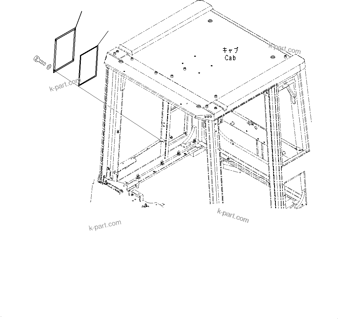 Komatsu parts book diagram for WD600-6R S/N 61001-UP: CAB, SIDE COVER (3/3)(#61001-)