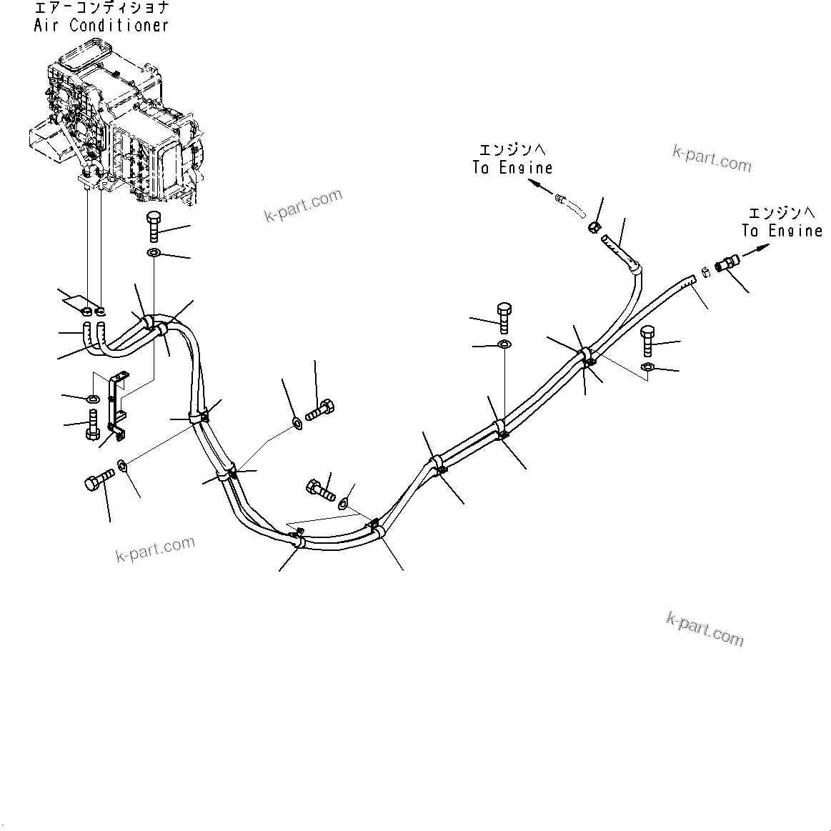 Komatsu parts book diagram for WD600-6R S/N 61001-UP: HEATER PIPING, (#60001-60002)