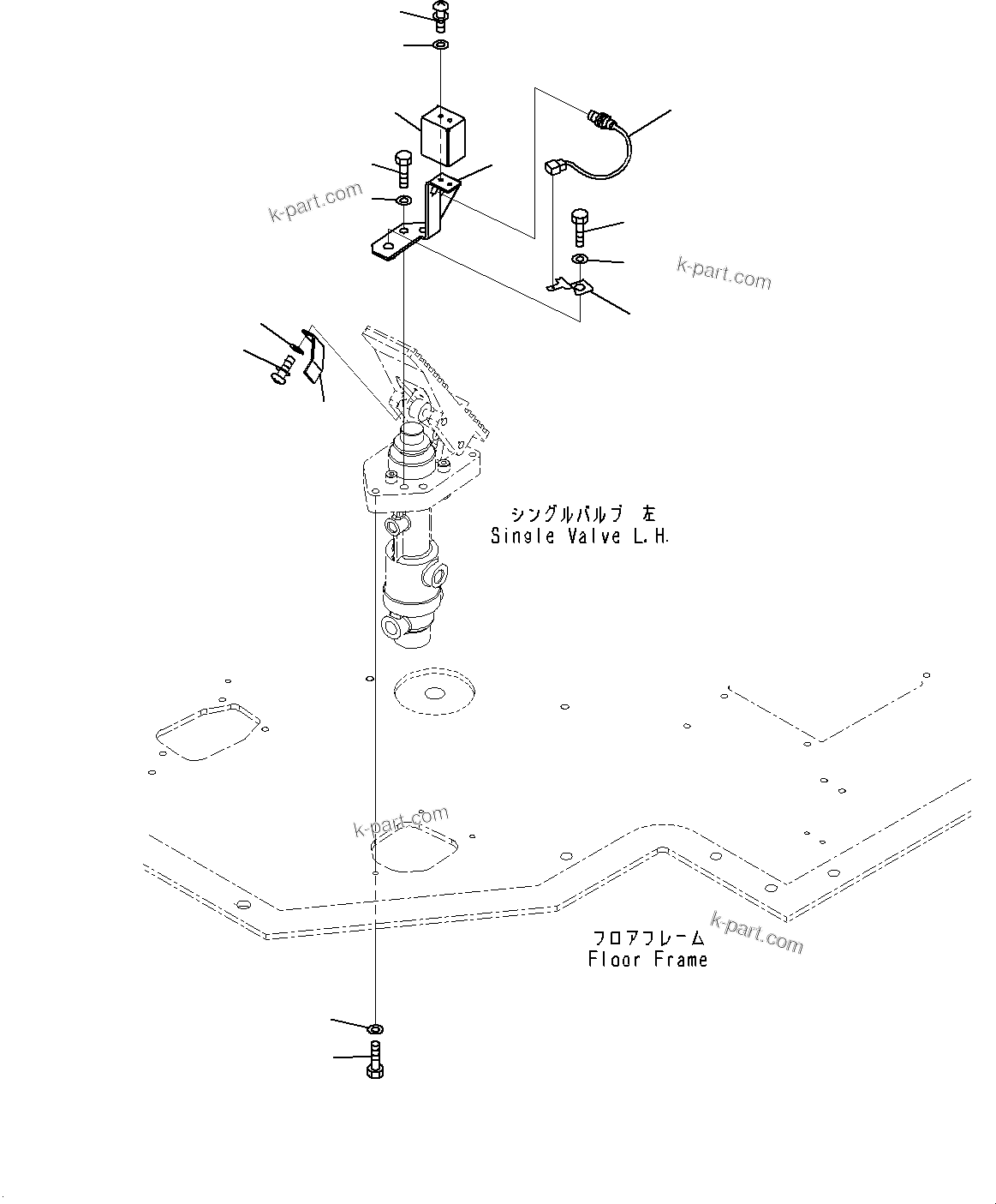 Komatsu parts book diagram for WD600-6R S/N 61001-UP: FLOOR, VALVE MOUNTING, L.H.(#60001-)