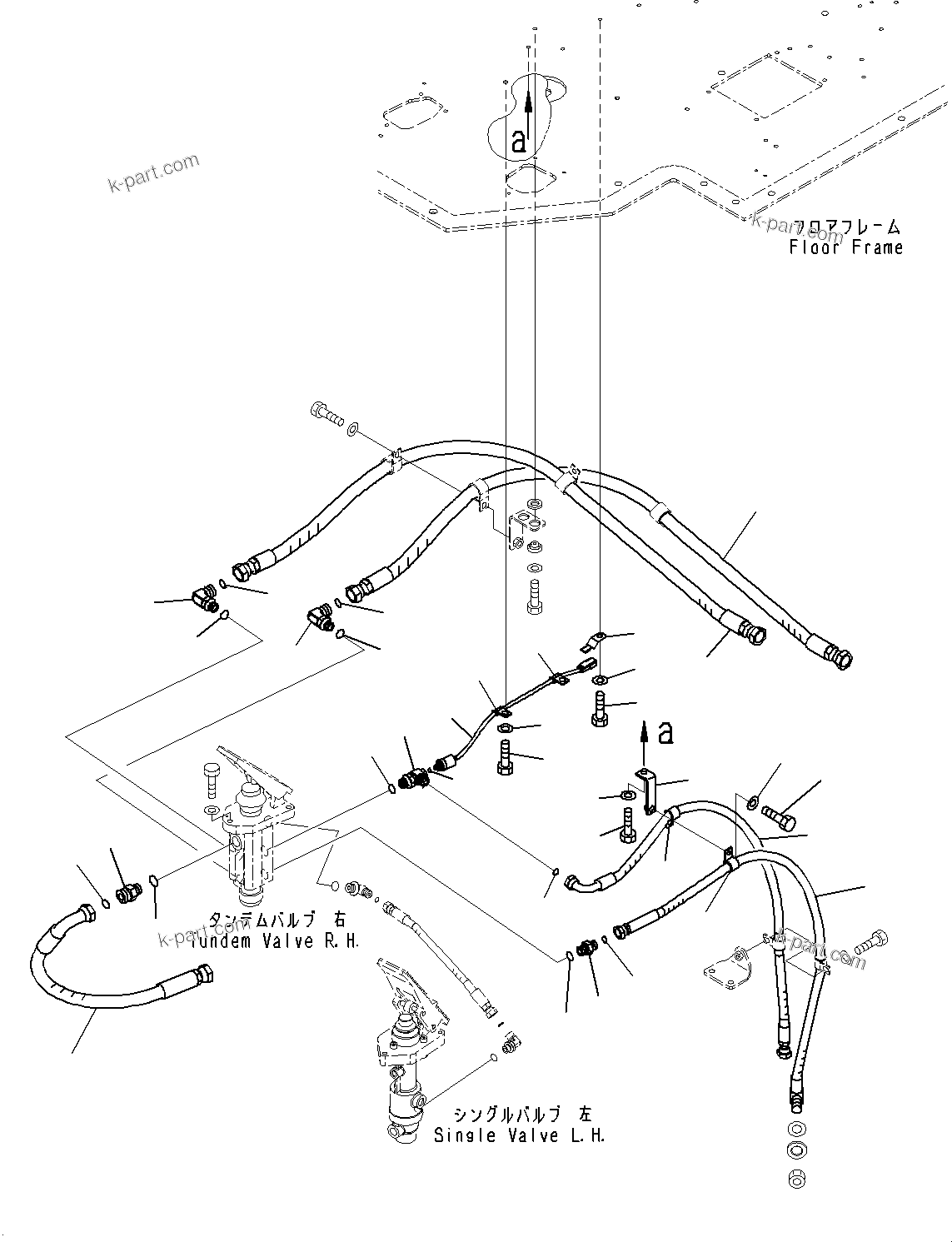 Komatsu parts book diagram for WD600-6R S/N 61001-UP: FLOOR, BRAKE PIPING, R.H.(#60001-)