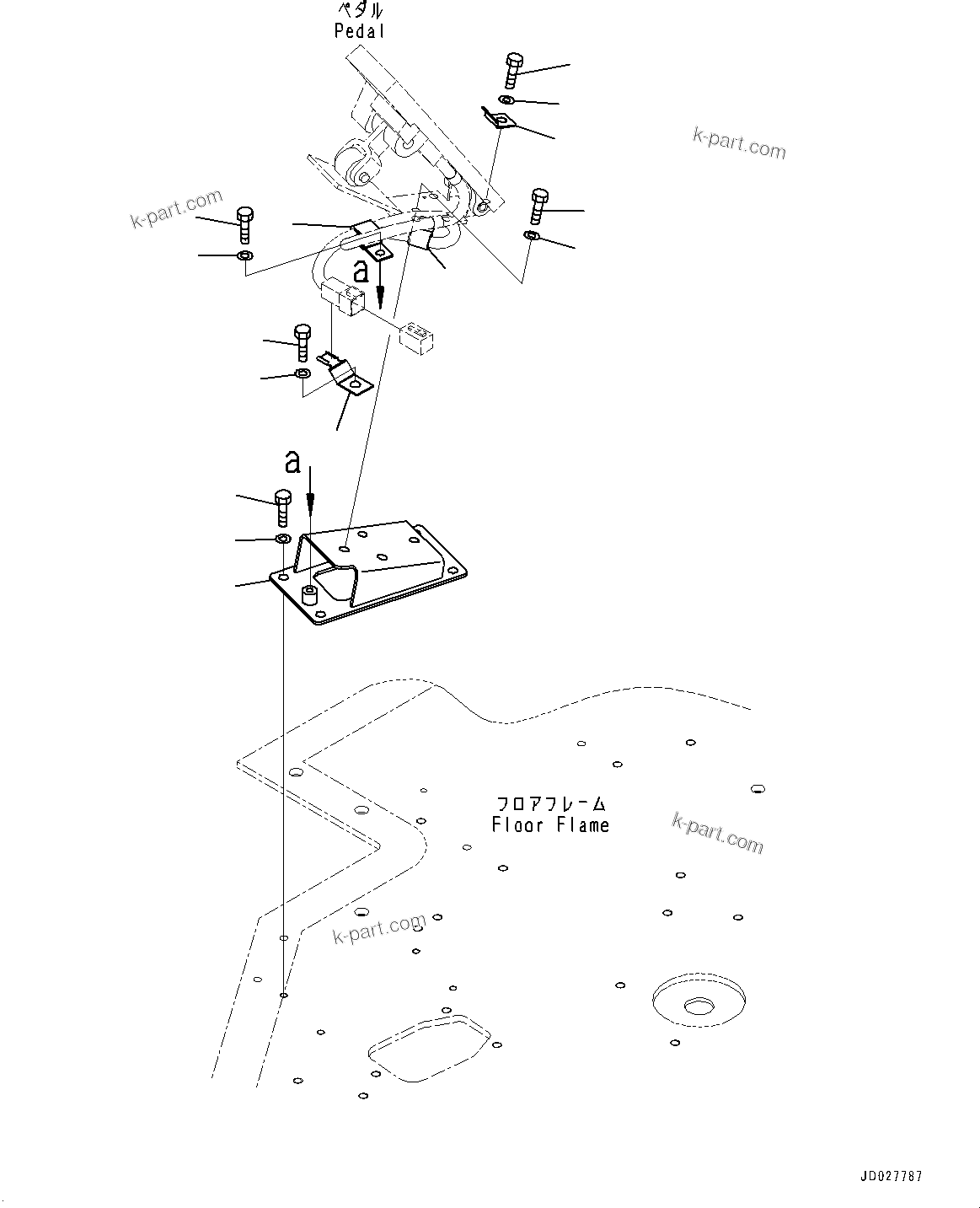 Komatsu parts book diagram for WD600-6R S/N 61001-UP: FLOOR, ACCELERATOR PEDAL MOUNTING(#60001-)