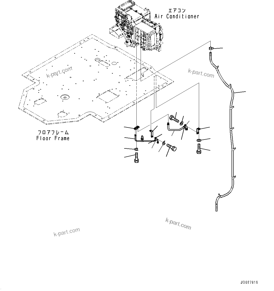 Komatsu parts book diagram for WD600-6R S/N 61001-UP: FLOOR, AIR CONDITIONER PIPING (1/2)(#60001-)
