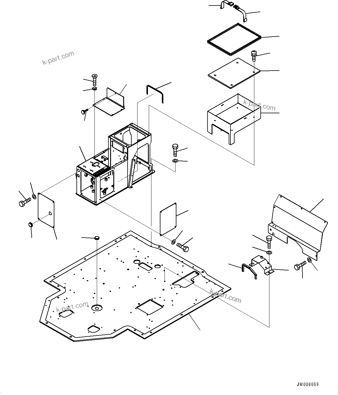 Komatsu parts book diagram for WD600-6R S/N 61001-UP: FLOOR, CONSOLE BOX, R.H. (1/2)(#60001-)