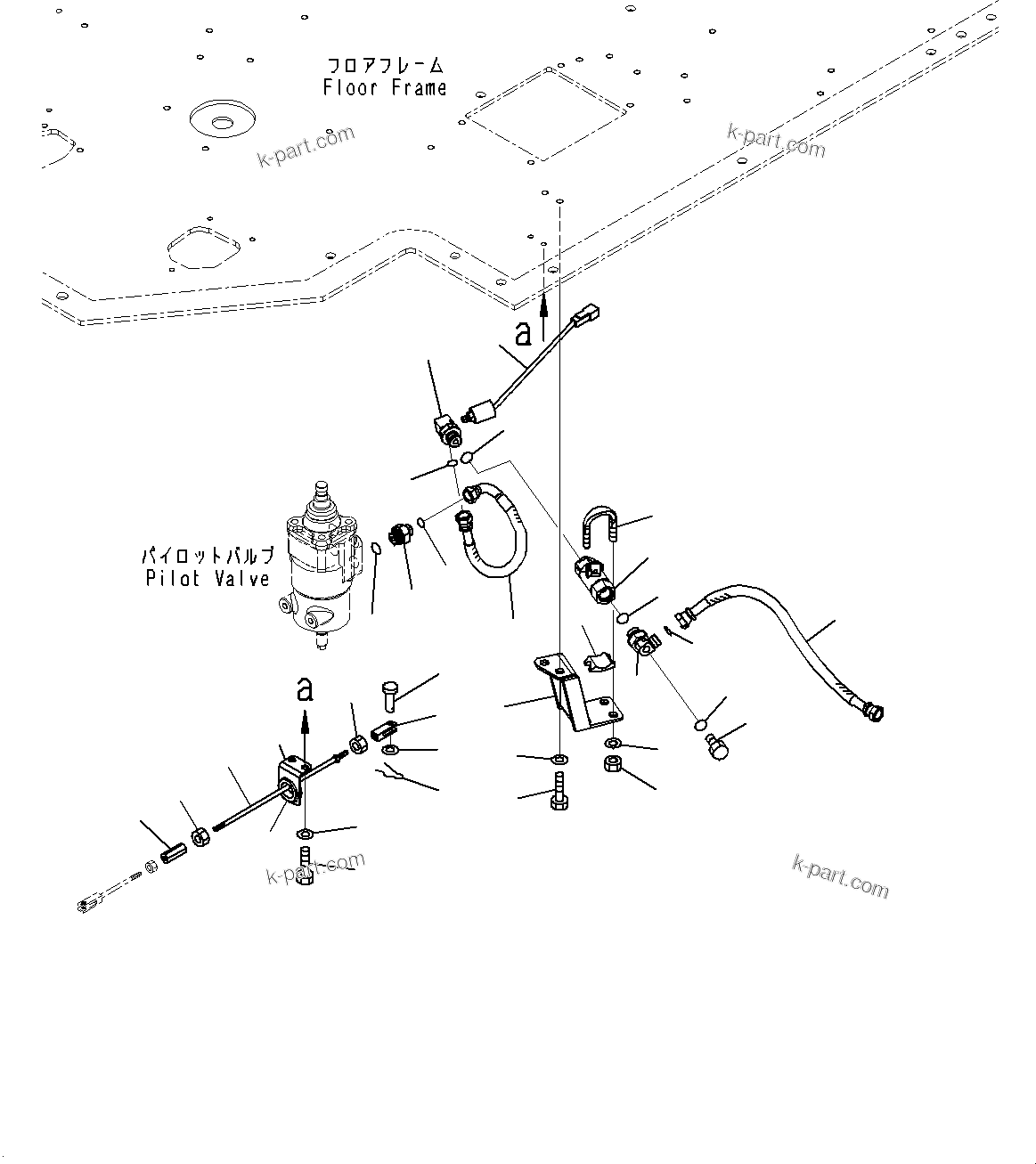Komatsu parts book diagram for WD600-6R S/N 61001-UP: FLOOR, PILOT VALVE PIPING(#60001-)