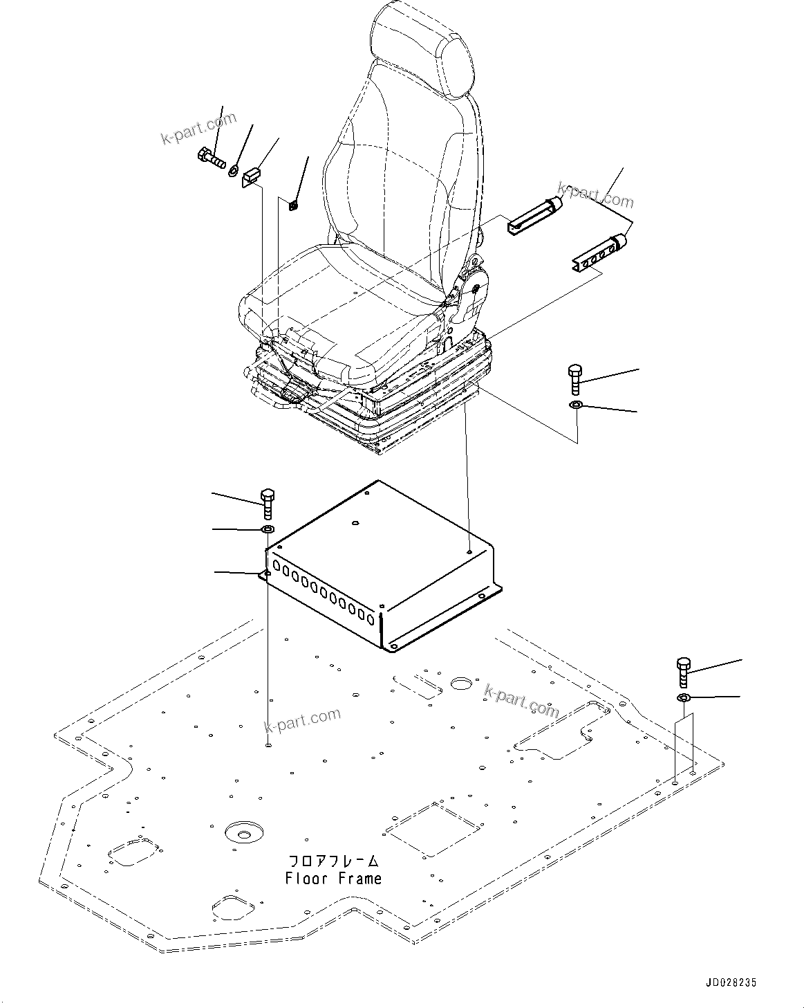Komatsu parts book diagram for WD600-6R S/N 61001-UP: FLOOR, OPERATOR'S SEAT RELATED PARTS(#60001-)