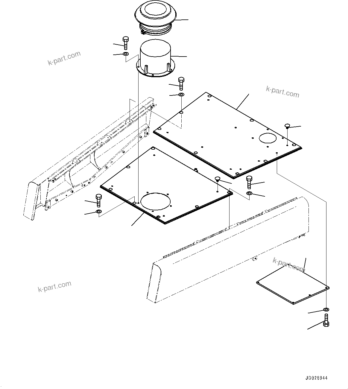 Komatsu parts book diagram for WD600-6R S/N 61001-UP: HOOD, TOP HOOD(#60001-60022)