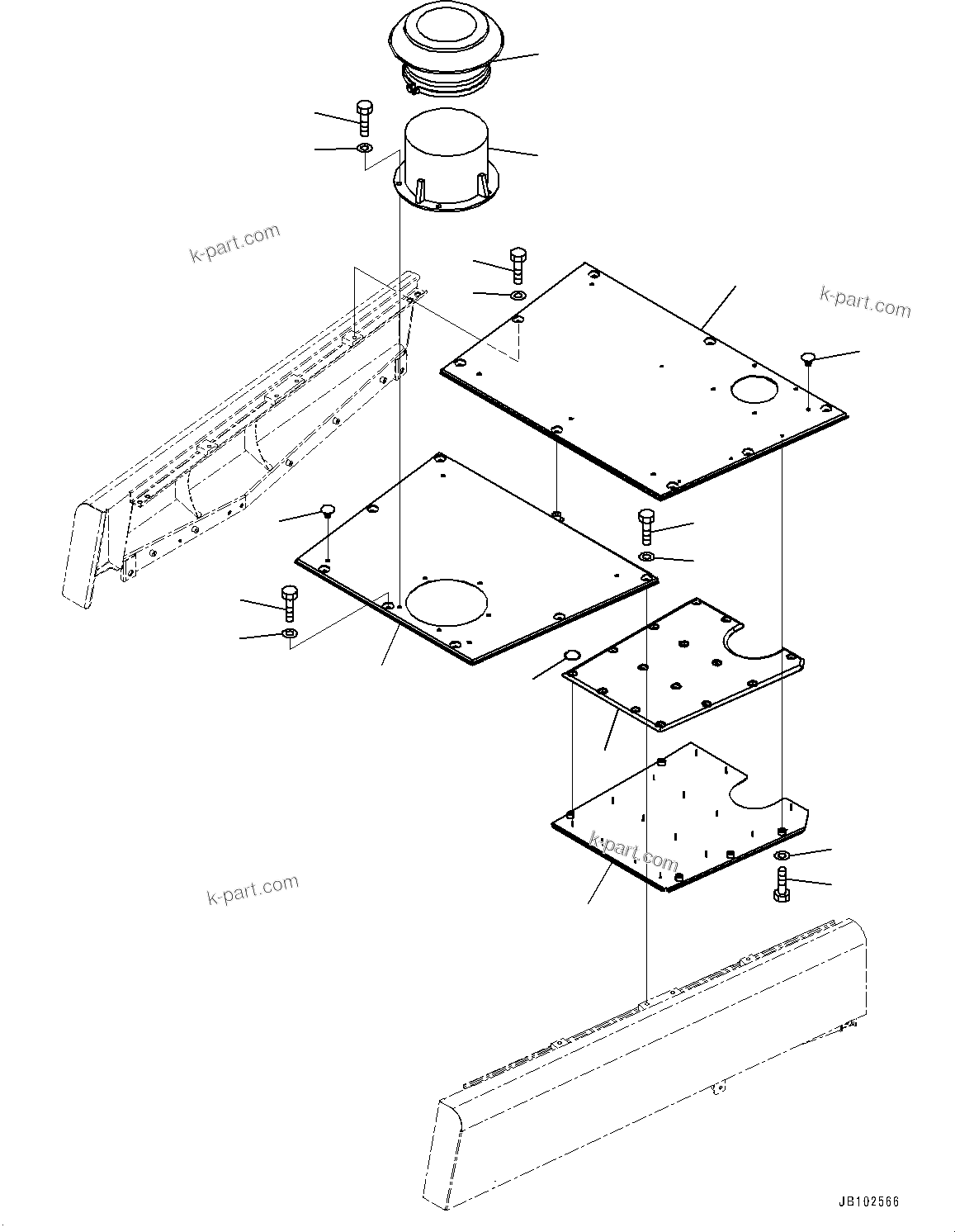 Komatsu parts book diagram for WD600-6R S/N 61001-UP: HOOD, TOP HOOD(#60023-)